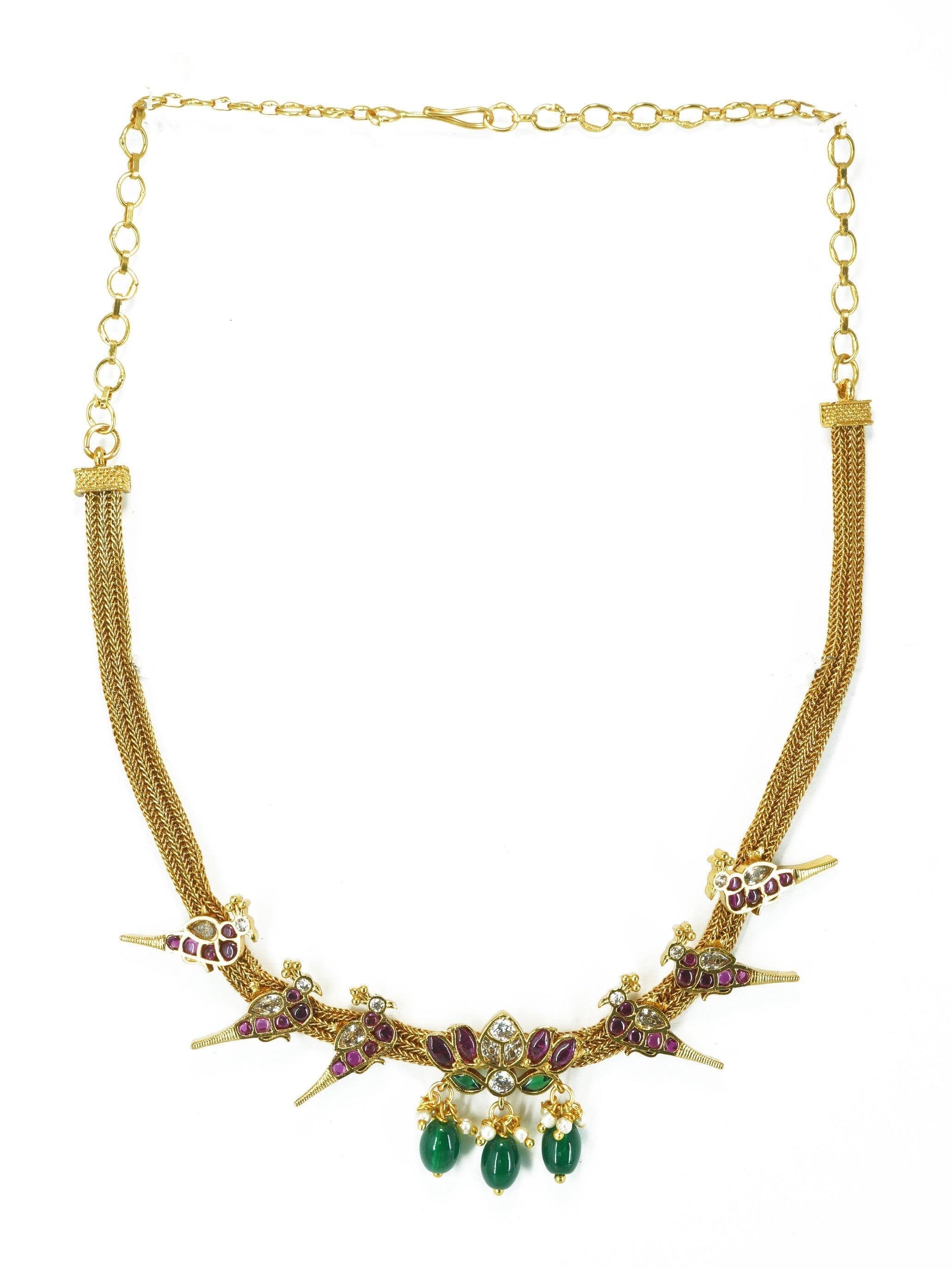 Premium Gold Plated Kempu Stone studded Designer Necklace set 10469N - Griiham