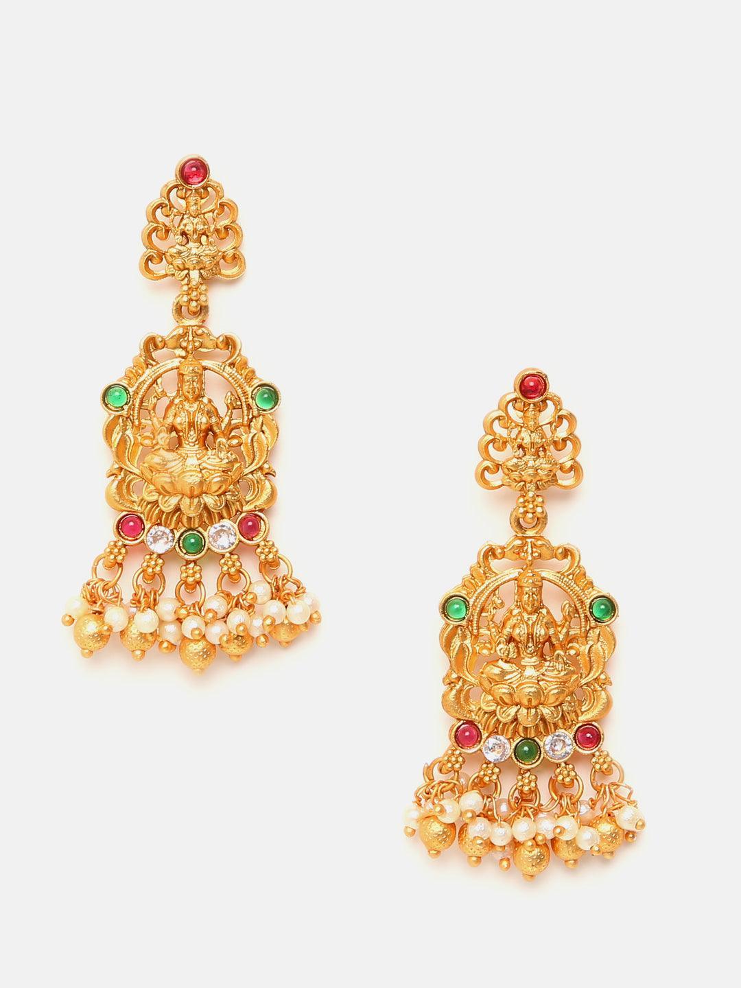 Premium Gold Plated Laxmi Choker Set with pearls and gold drop 6470N - Griiham