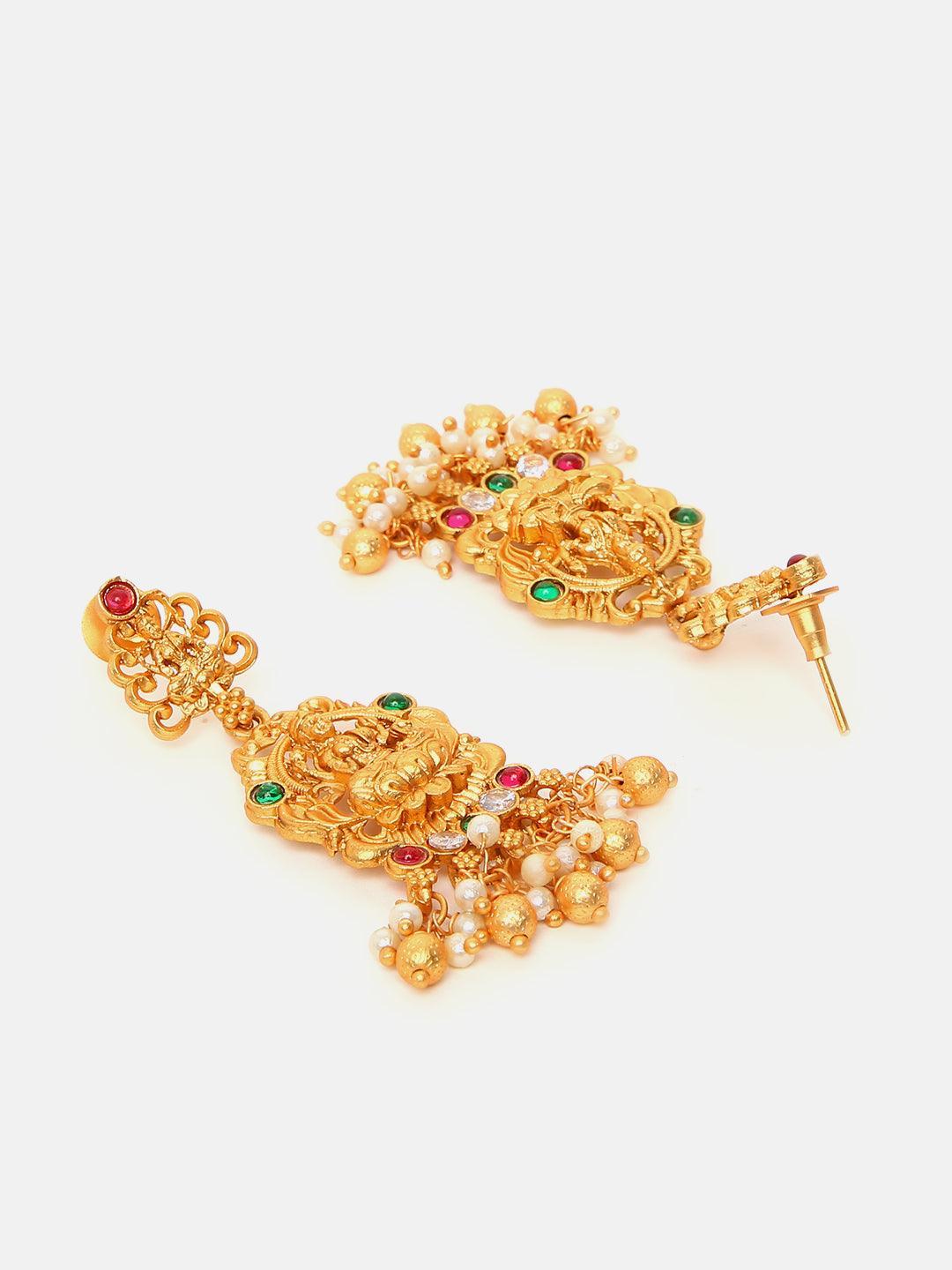 Premium Gold Plated Laxmi Choker Set with pearls and gold drop 6470N - Griiham