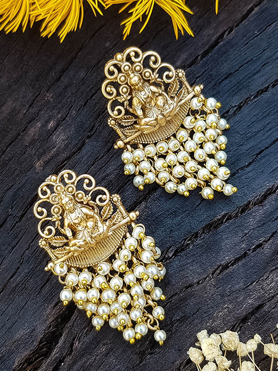 Premium Gold Plated Laxmi Studs / Earrings with pearls 13297N