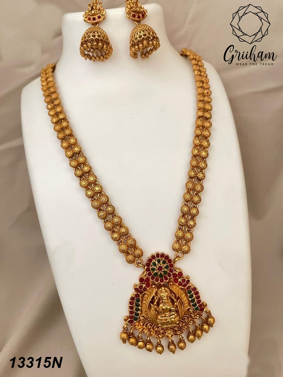 Premium Gold Plated Long Laxmi Necklace Set 13315N