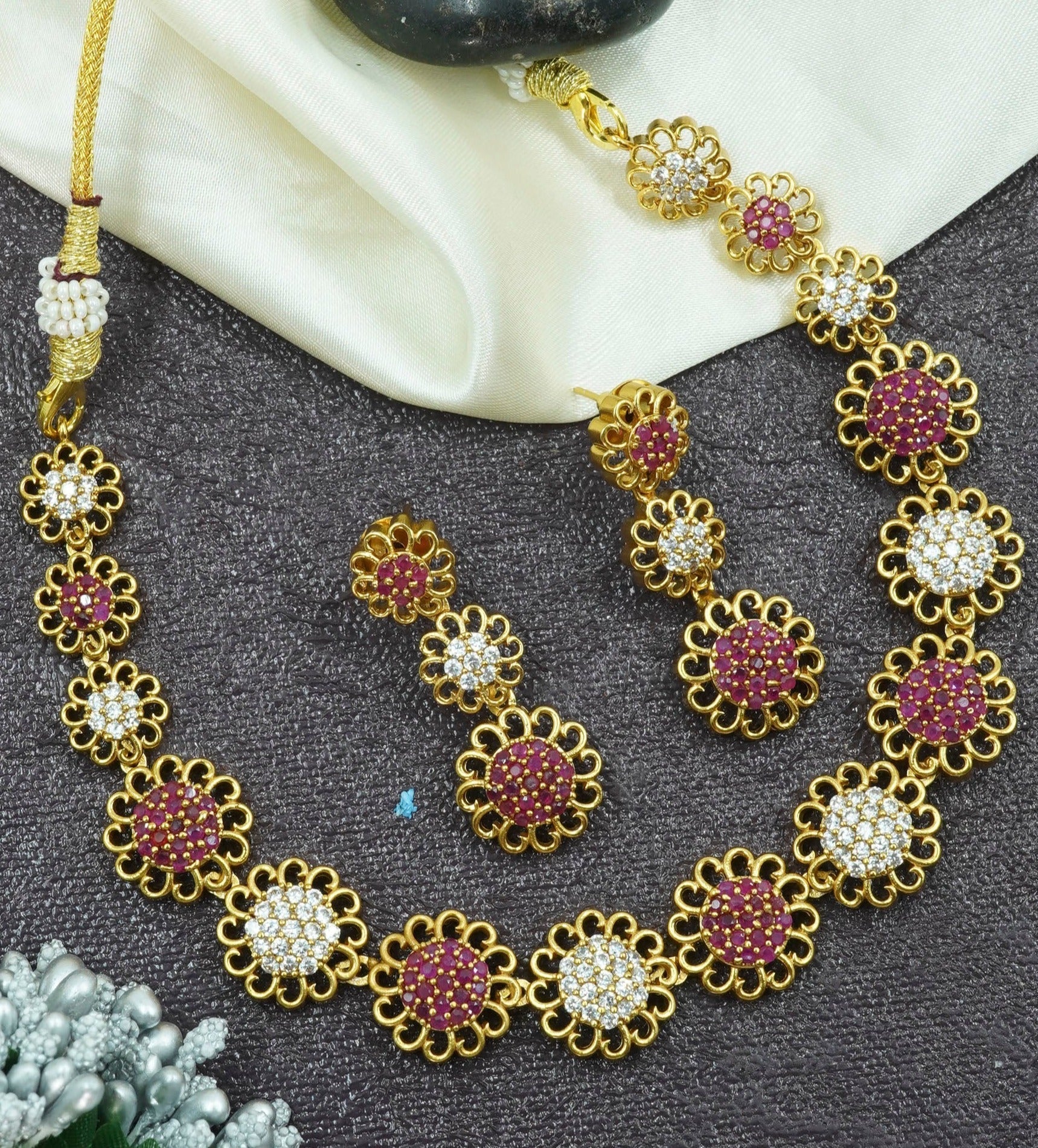 Premium Gold Plated Sayara Collection CZ Stone Necklace Set 10771N-1