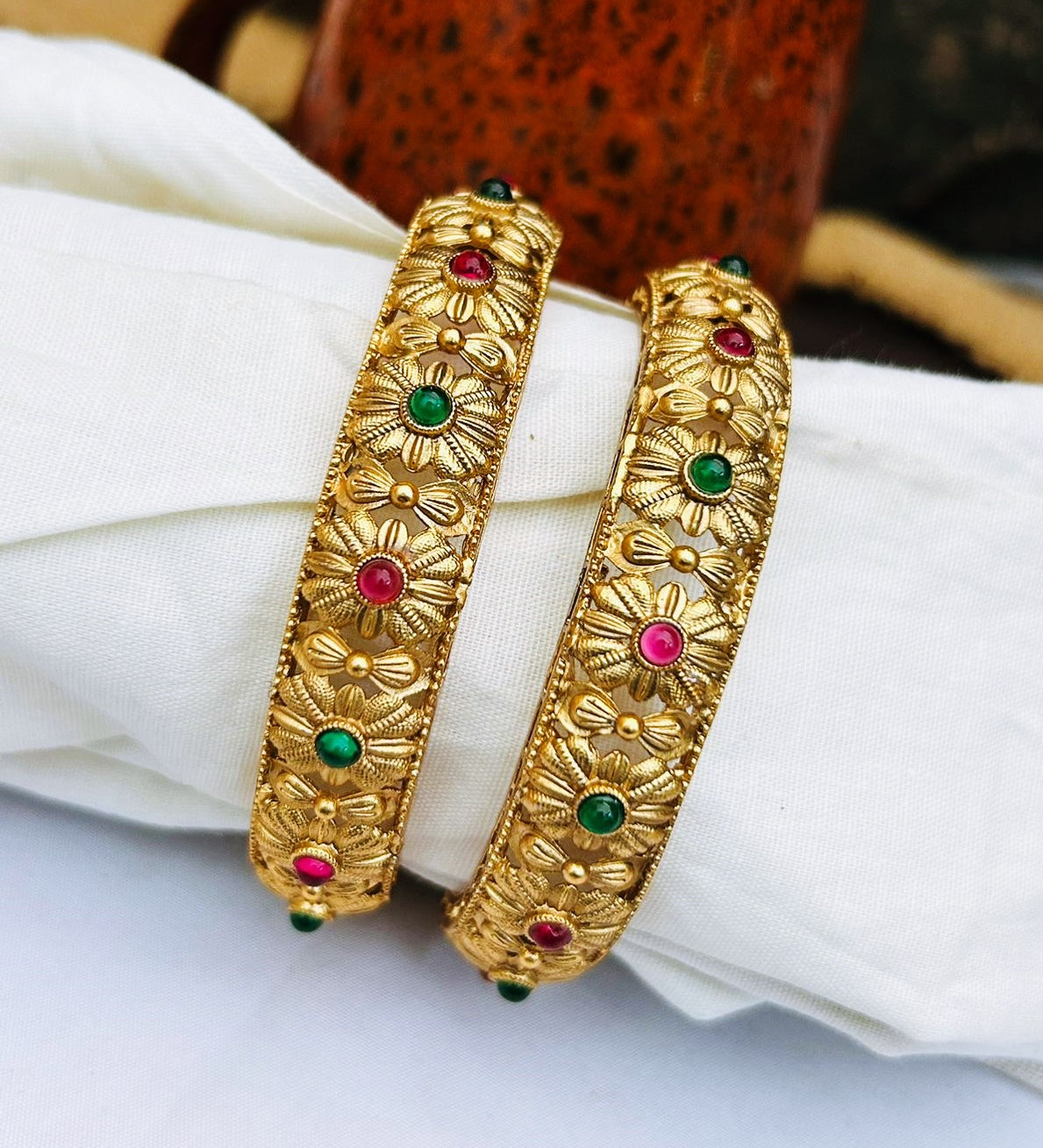 Premium Gold Plated Set of 2 Bangles with AD Stones 24008A