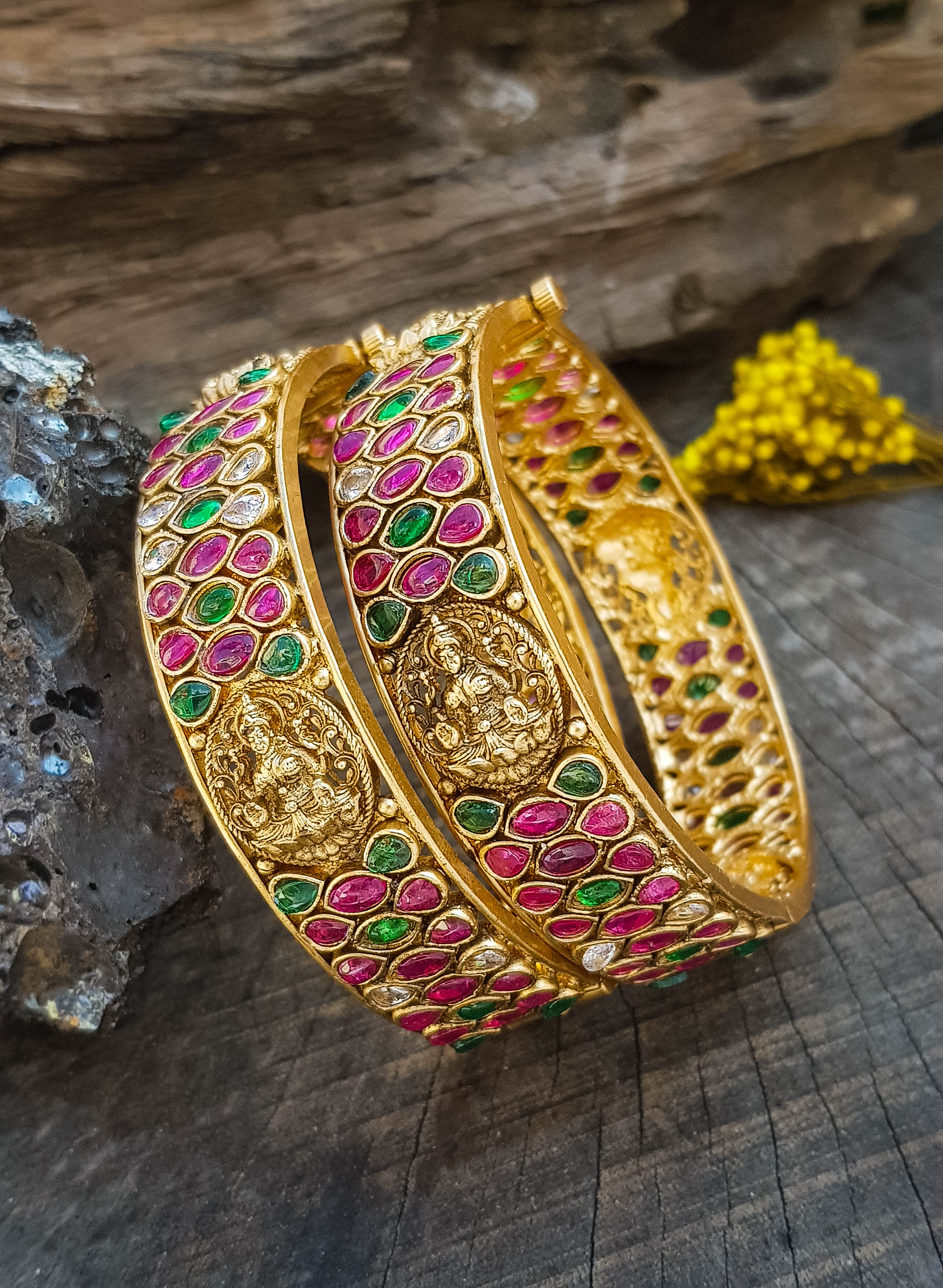 Premium Gold Plated Set of 2 Bangles with Laxmi Engraving 18956A