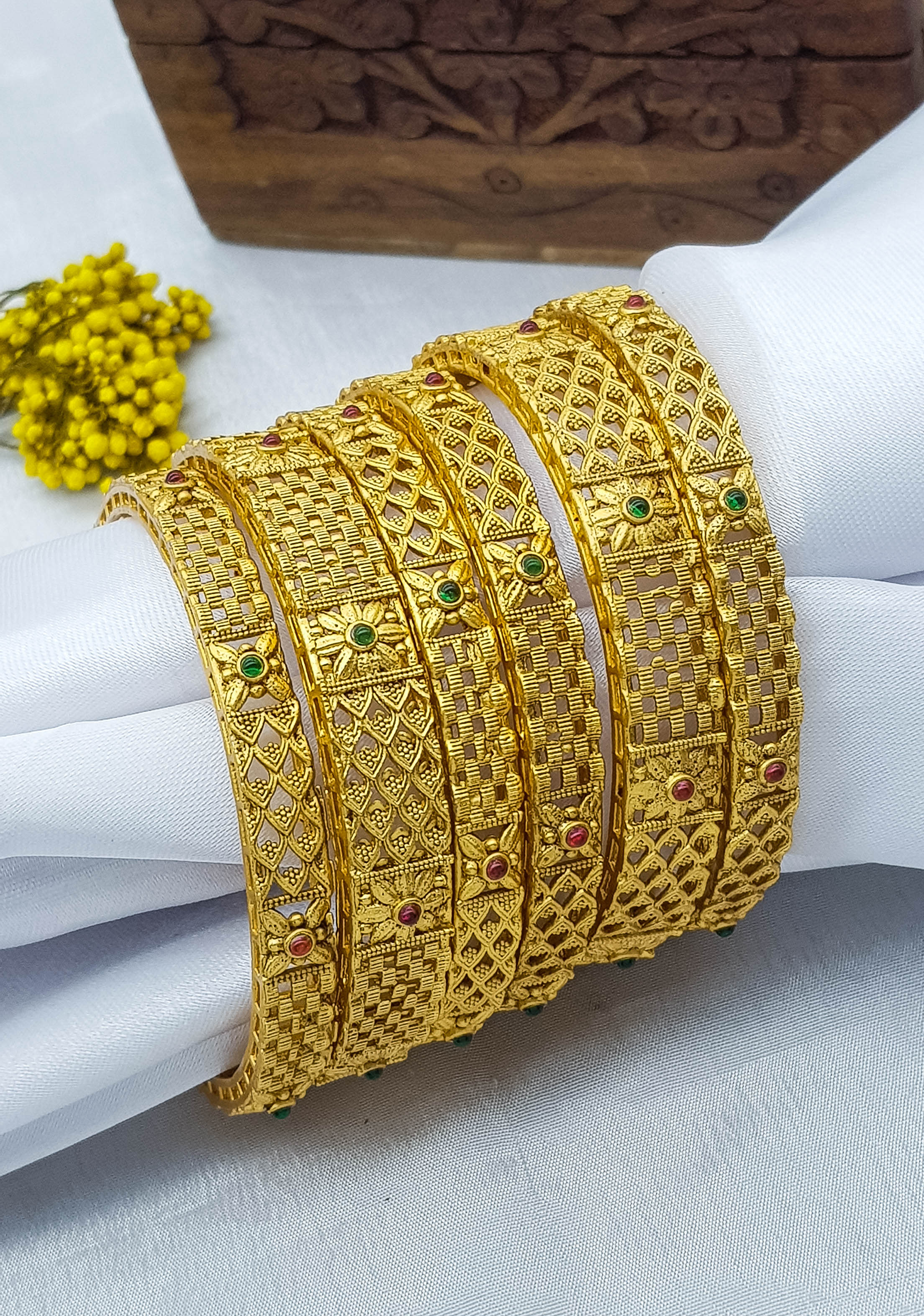 Premium Gold Plated Set of 6 Bangles with AD Stones 22234A