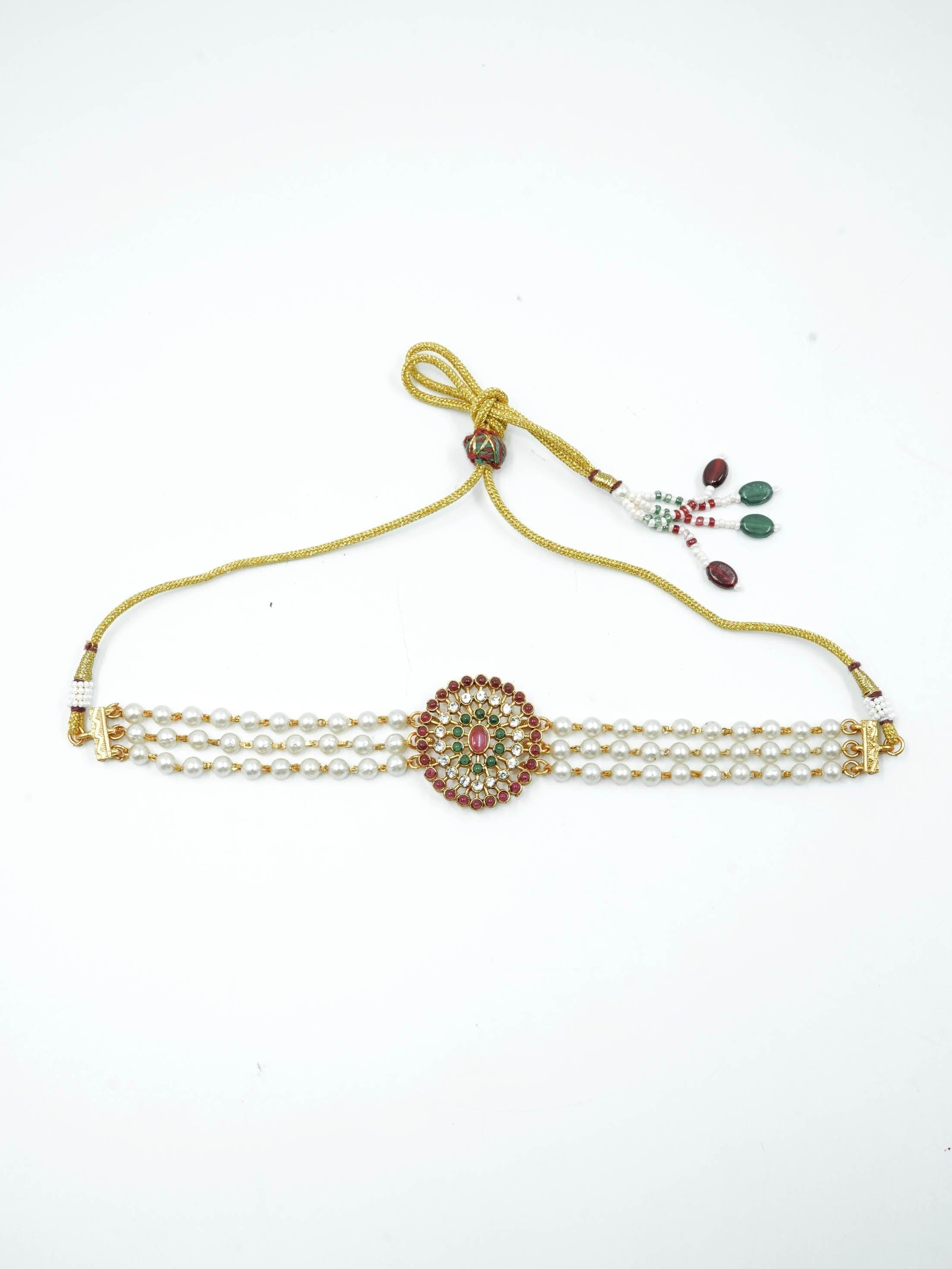 Premium Gold Plated Stone Chic Necklace set with Pearl String 10415N - Griiham