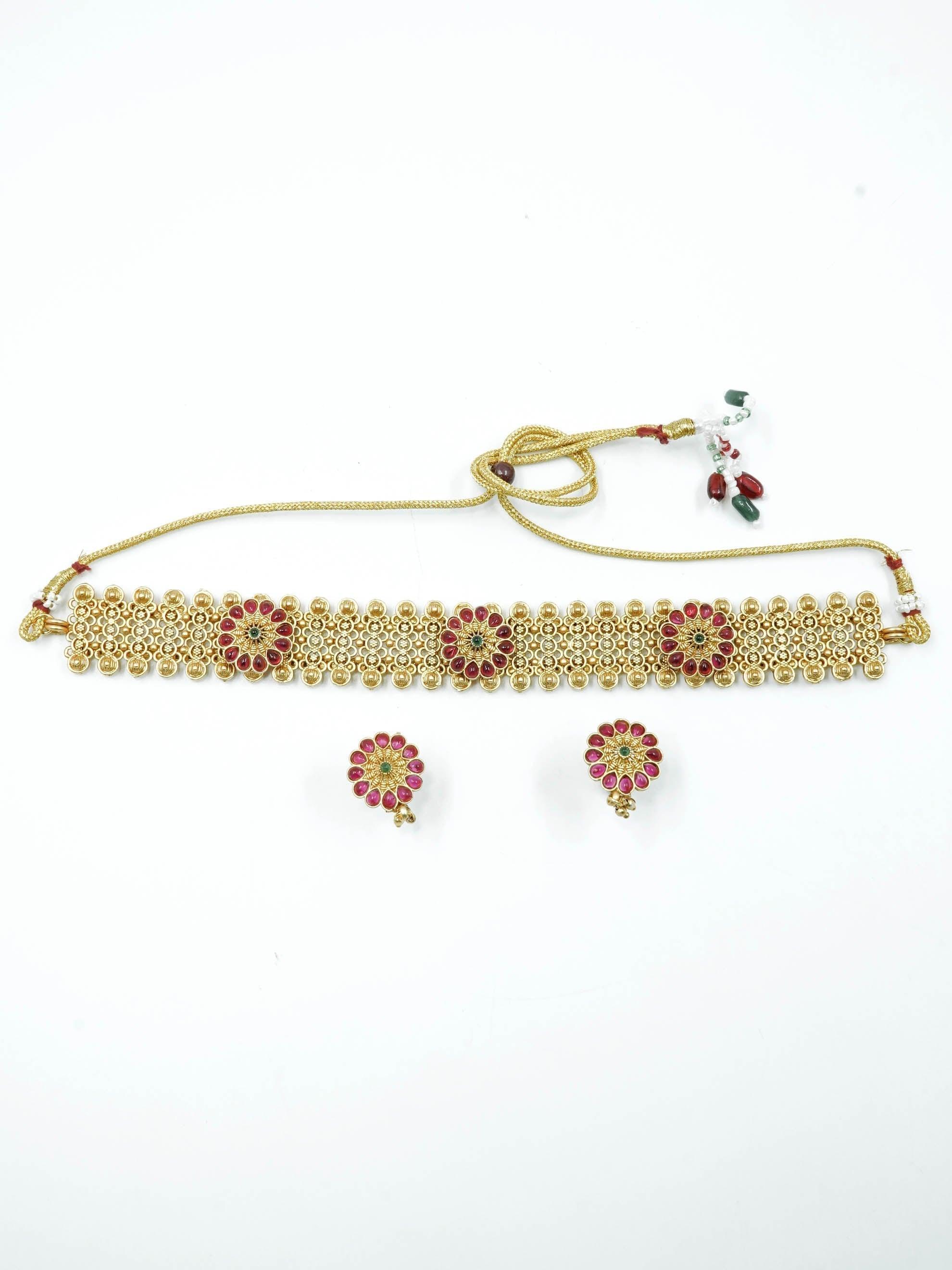 Premium Gold Plated Trending Short Chic Flat Necklace set 10409N - Griiham