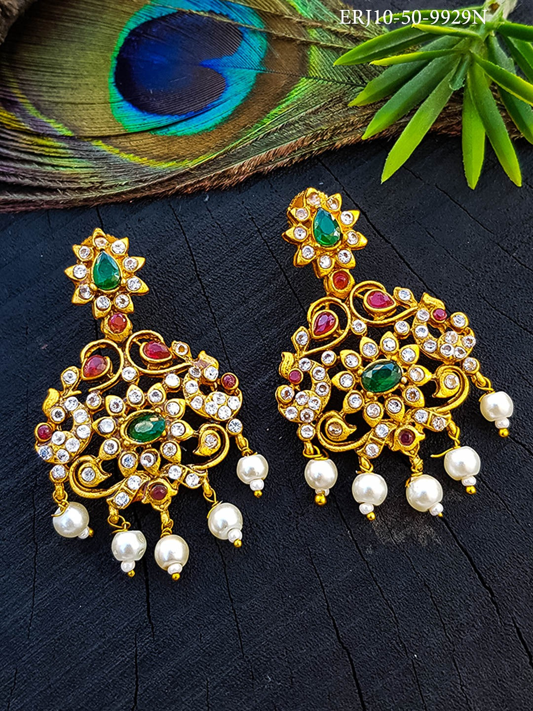 Premium  Gold Plated traditional coral Studded Jhumka / stud/ earrings 9929N