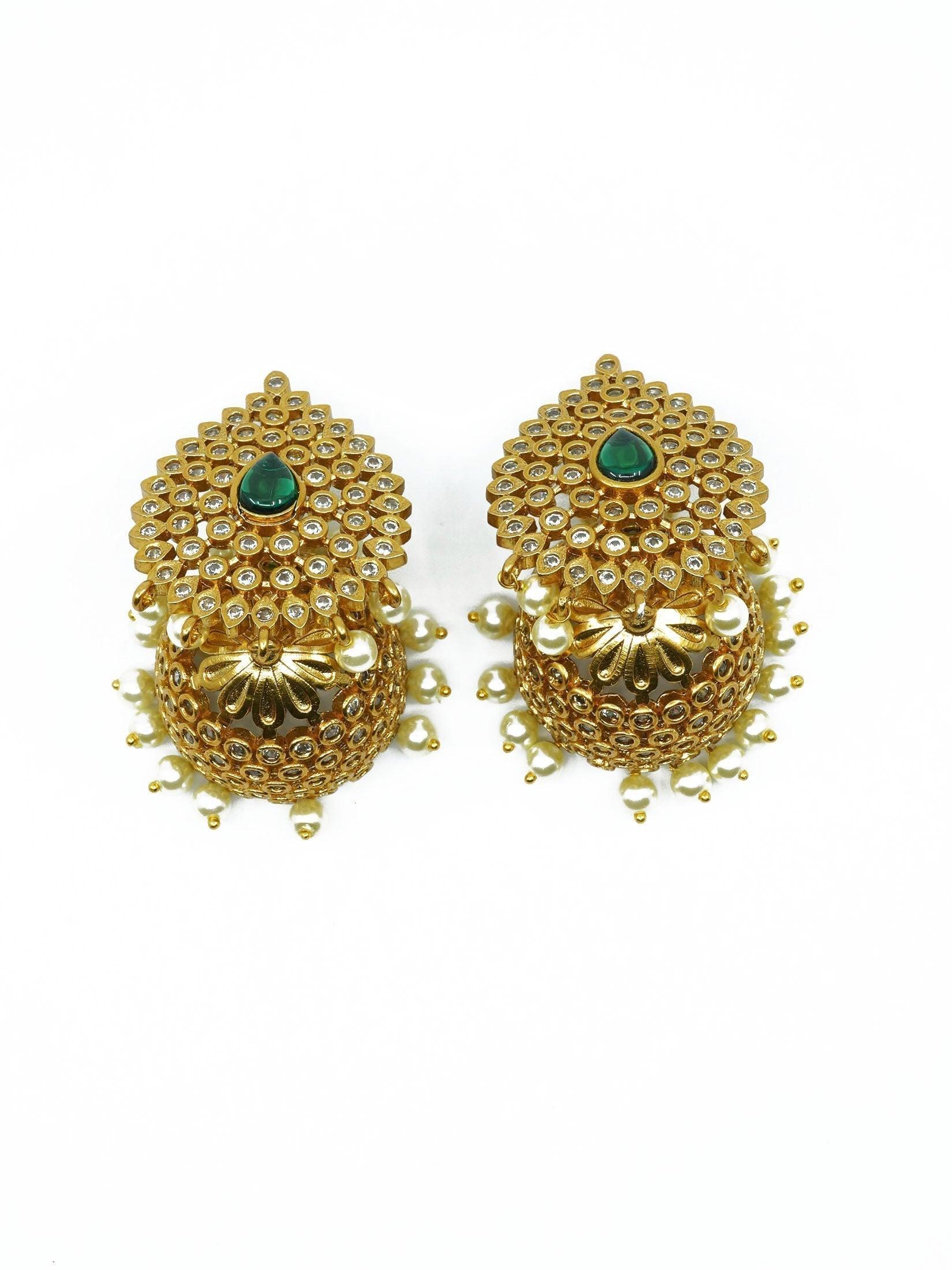 Premium Gold Polish Sayara Collection CZ Studded Jhumki 11413N - Griiham