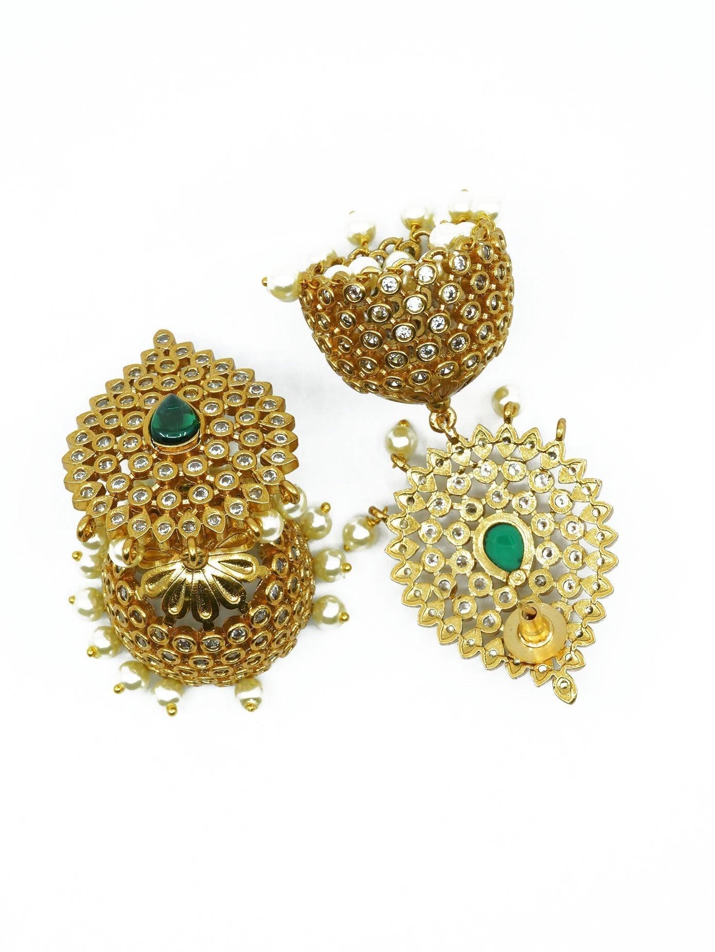 Premium Gold Polish Sayara Collection CZ Studded Jhumki 11413N - Griiham