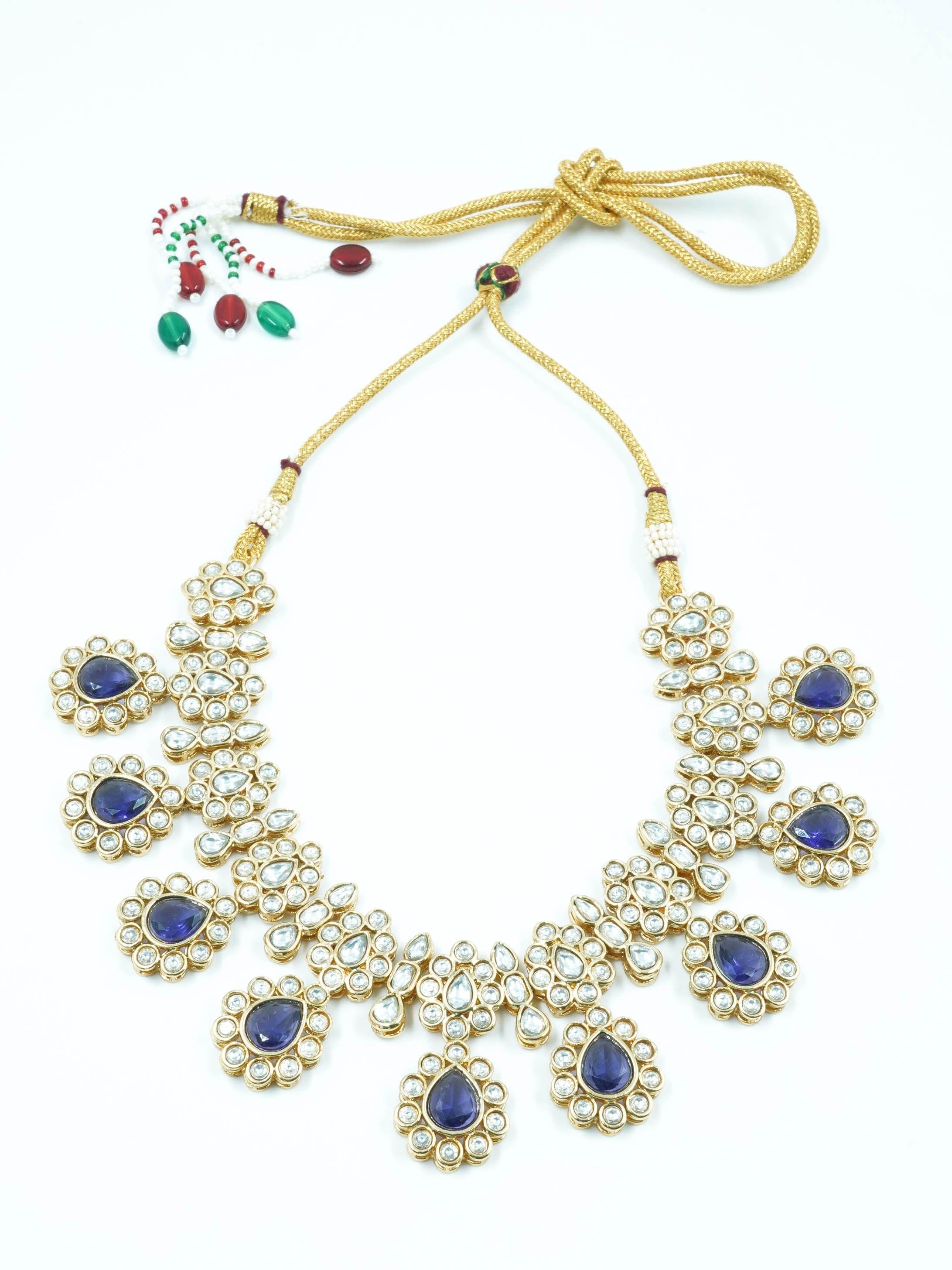 Premium Gold Polki Necklace Set with Colour Options 12575N - Griiham