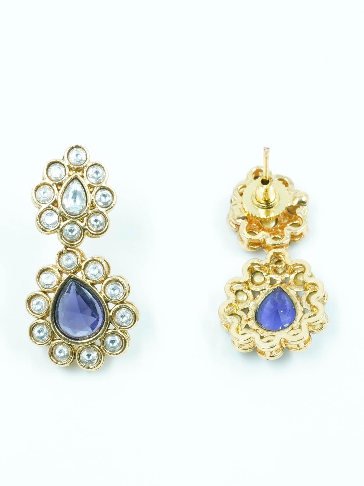 Premium Gold Polki Necklace Set with Colour Options 12575N - Griiham