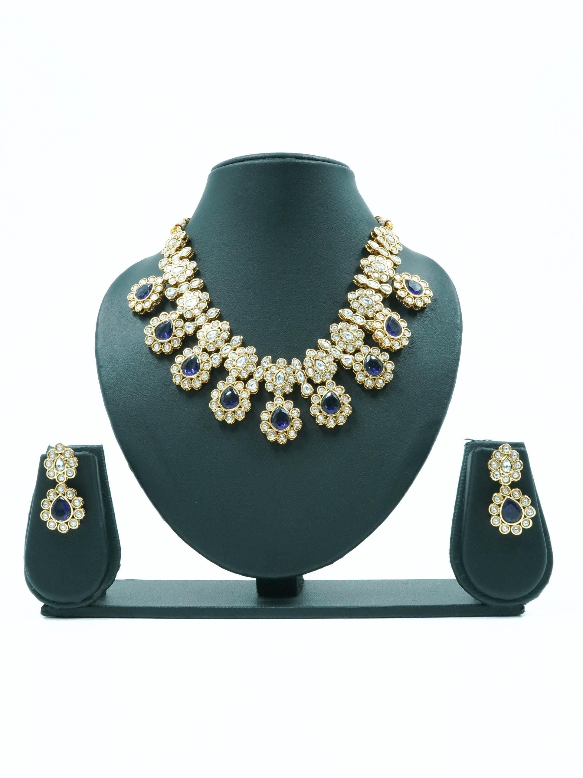 Premium Gold Polki Necklace Set with Colour Options 12575N - Griiham