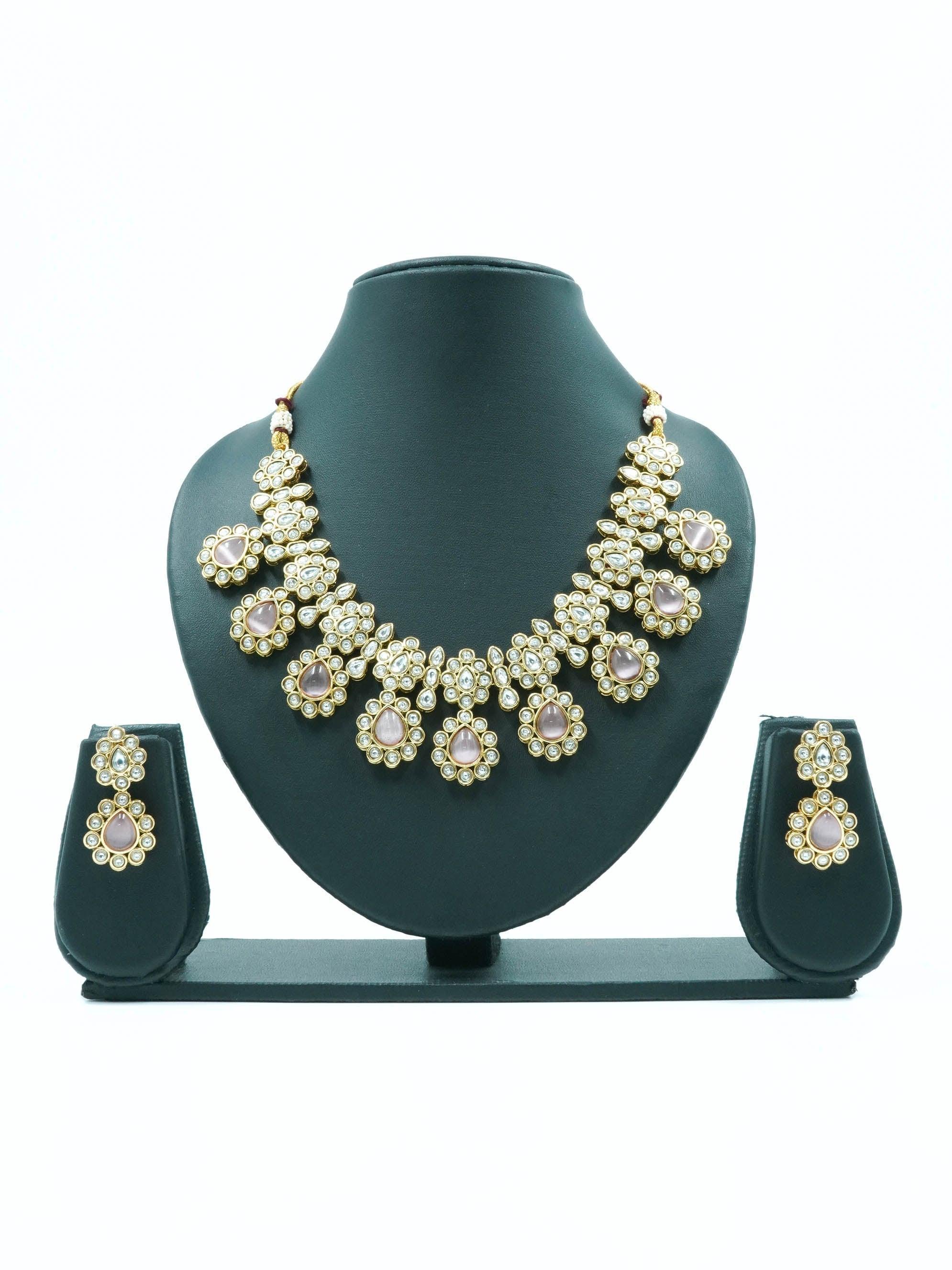 Premium Gold Polki Necklace Set with Colour Options 12575N - Griiham