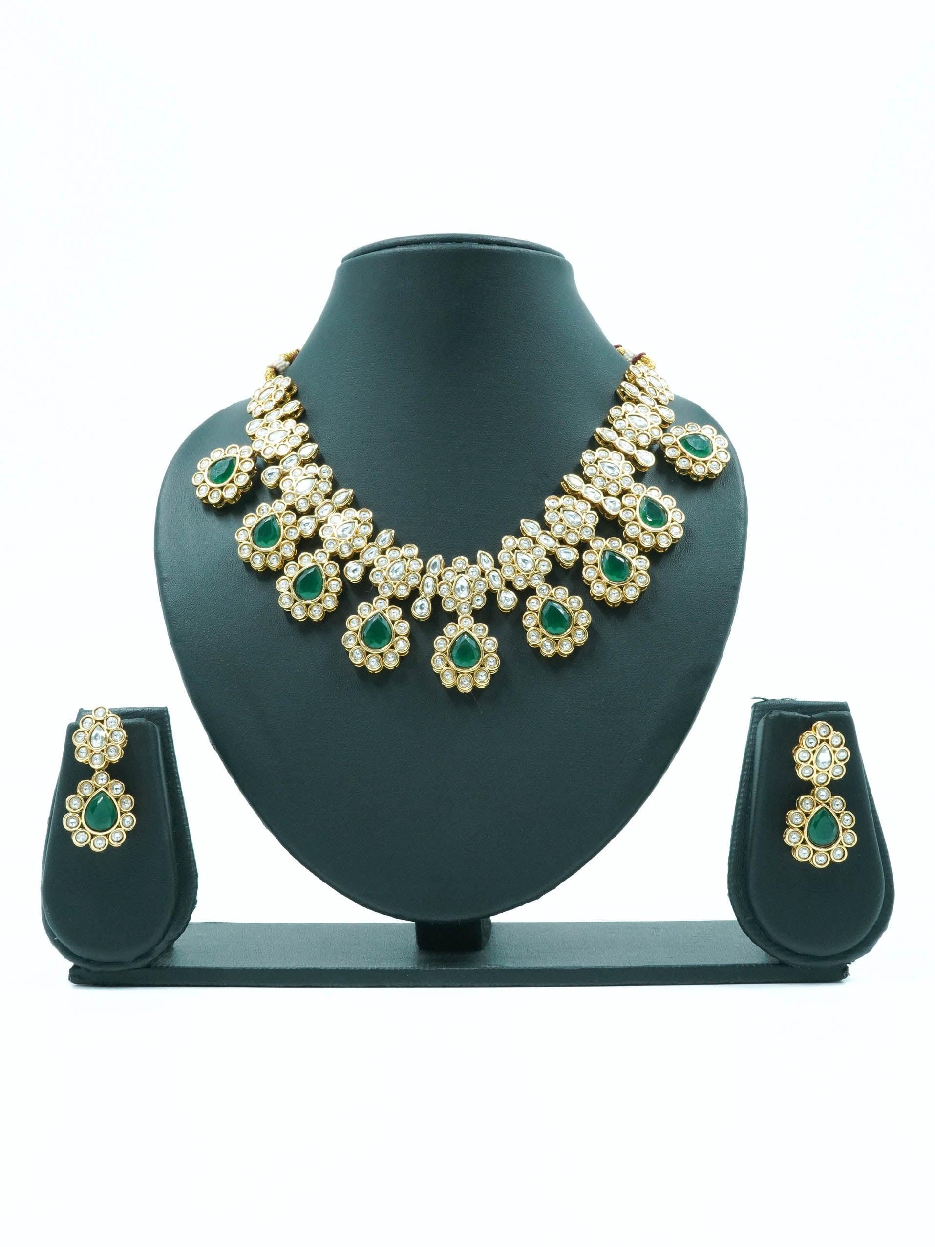 Premium Gold Polki Necklace Set with Colour Options 12575N - Griiham