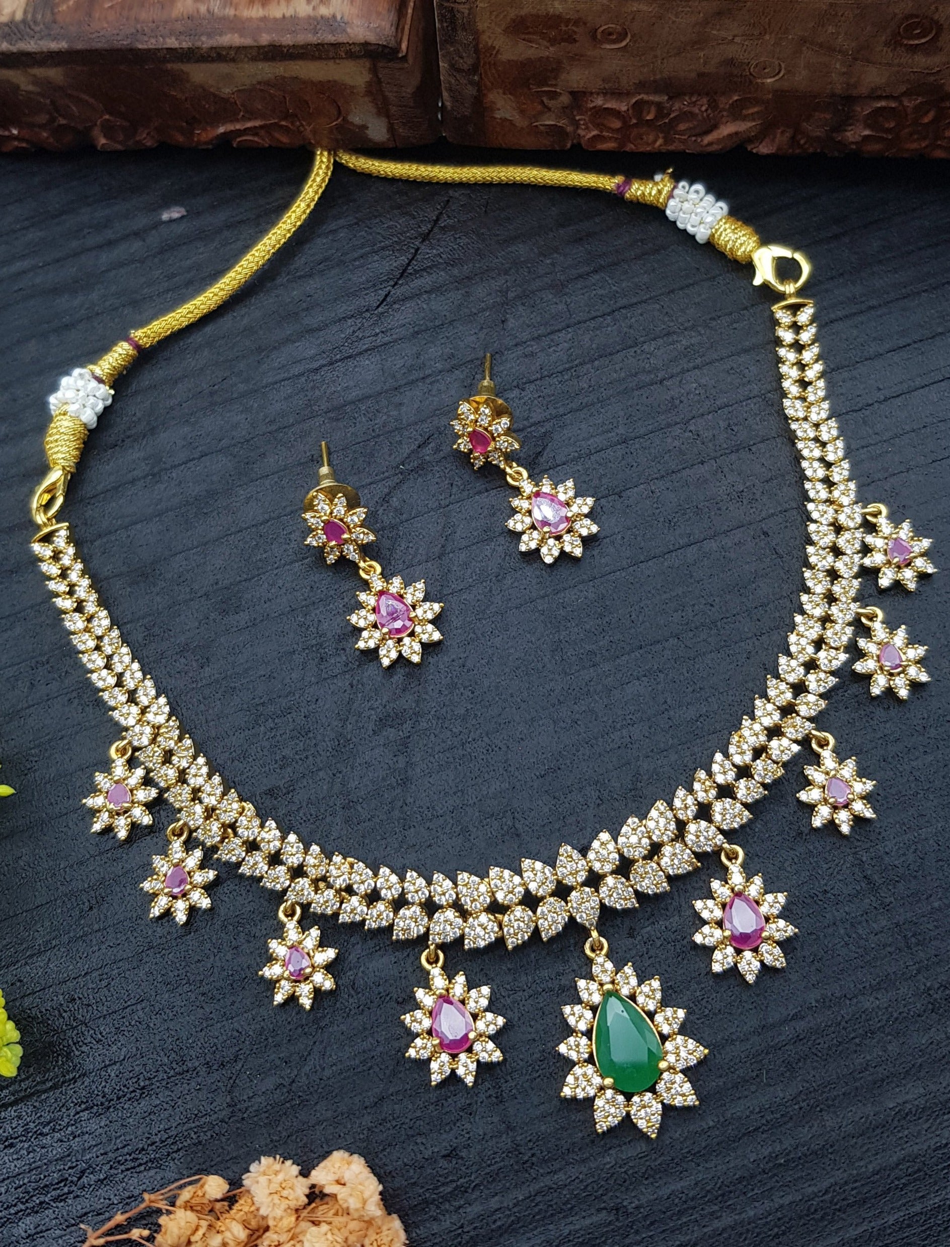 Premium Gold finish ruby necklace set 22090n