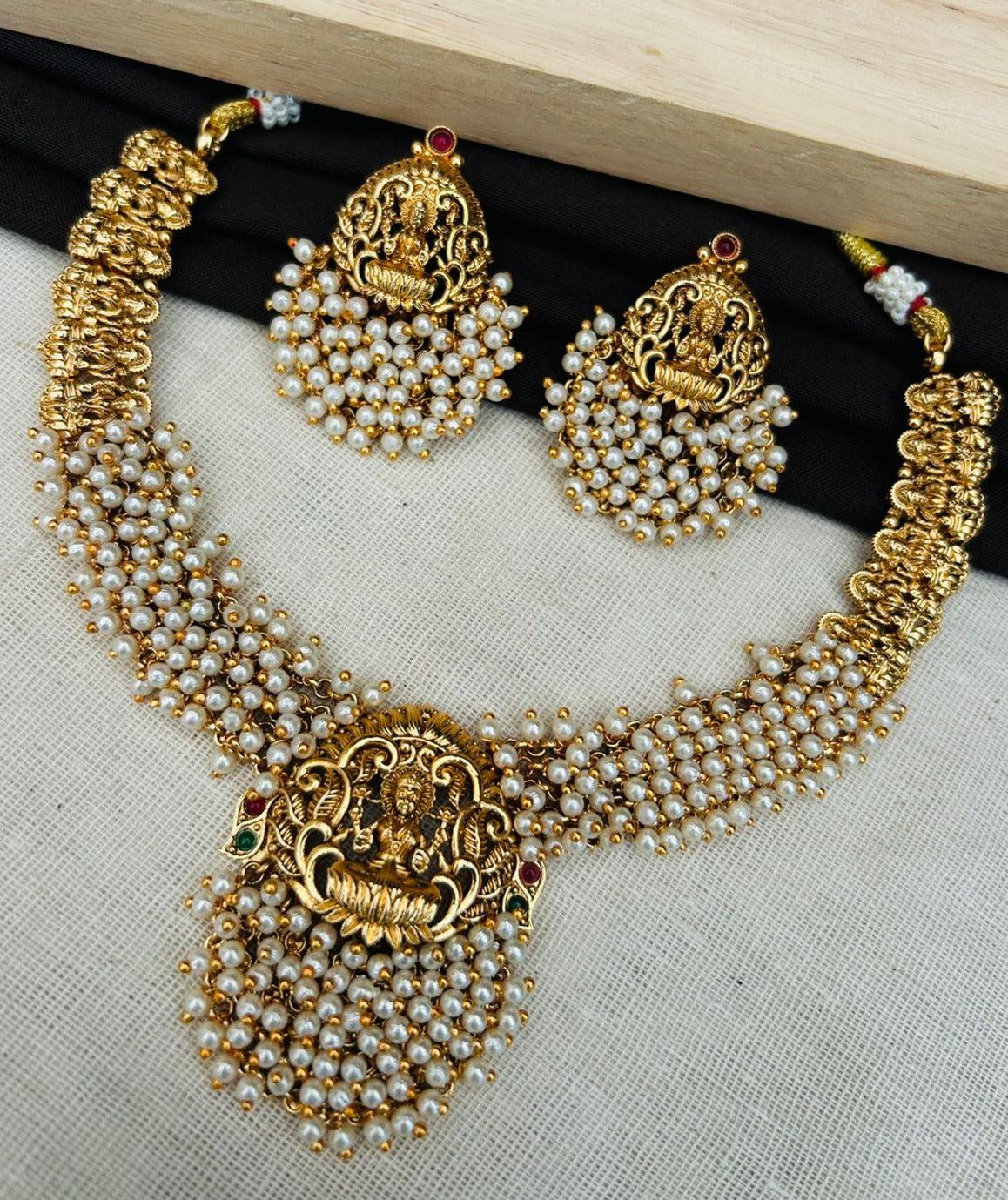 Premium Gold plated Pearl Laxmi  Necklace Set 20800N