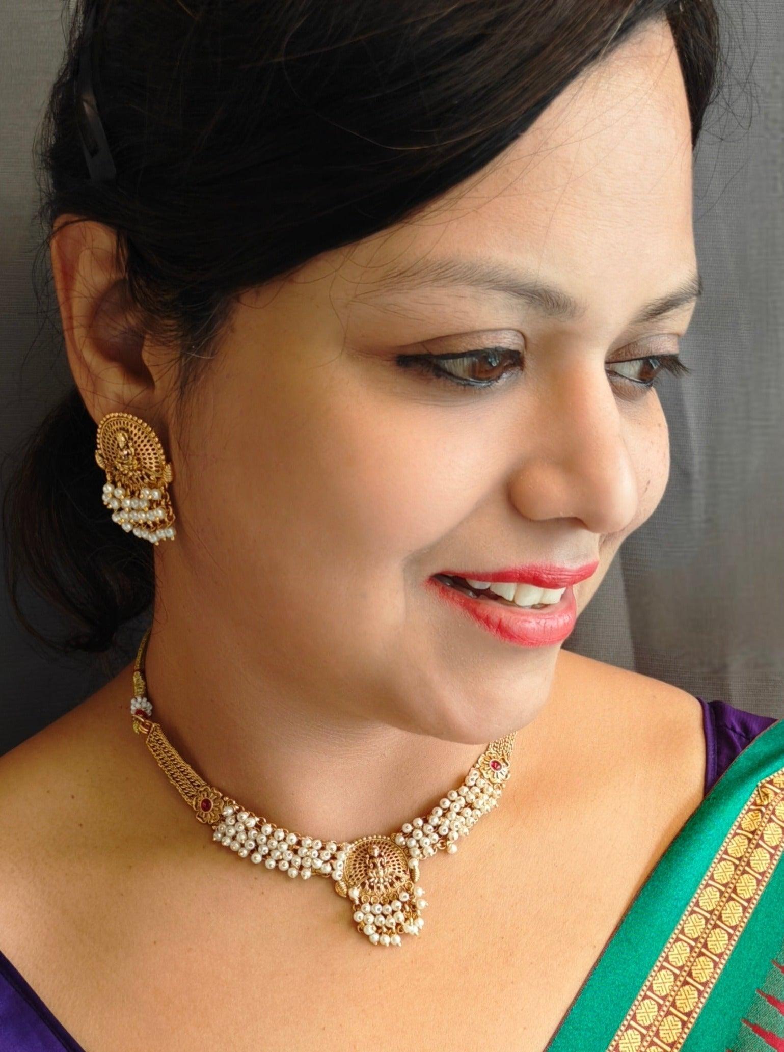 Premium Gold plated Pearl Laxmi Necklace Set - Griiham