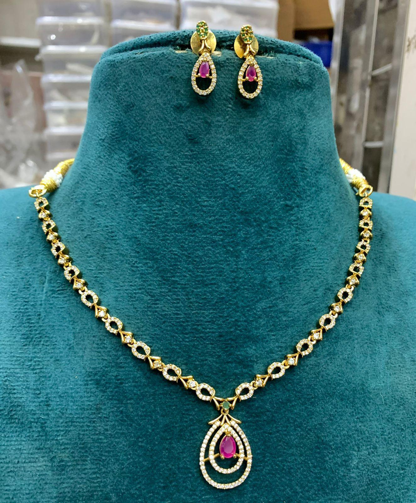 Premium Gold plated Zercon CZ stone Necklace Set 22074N - Griiham