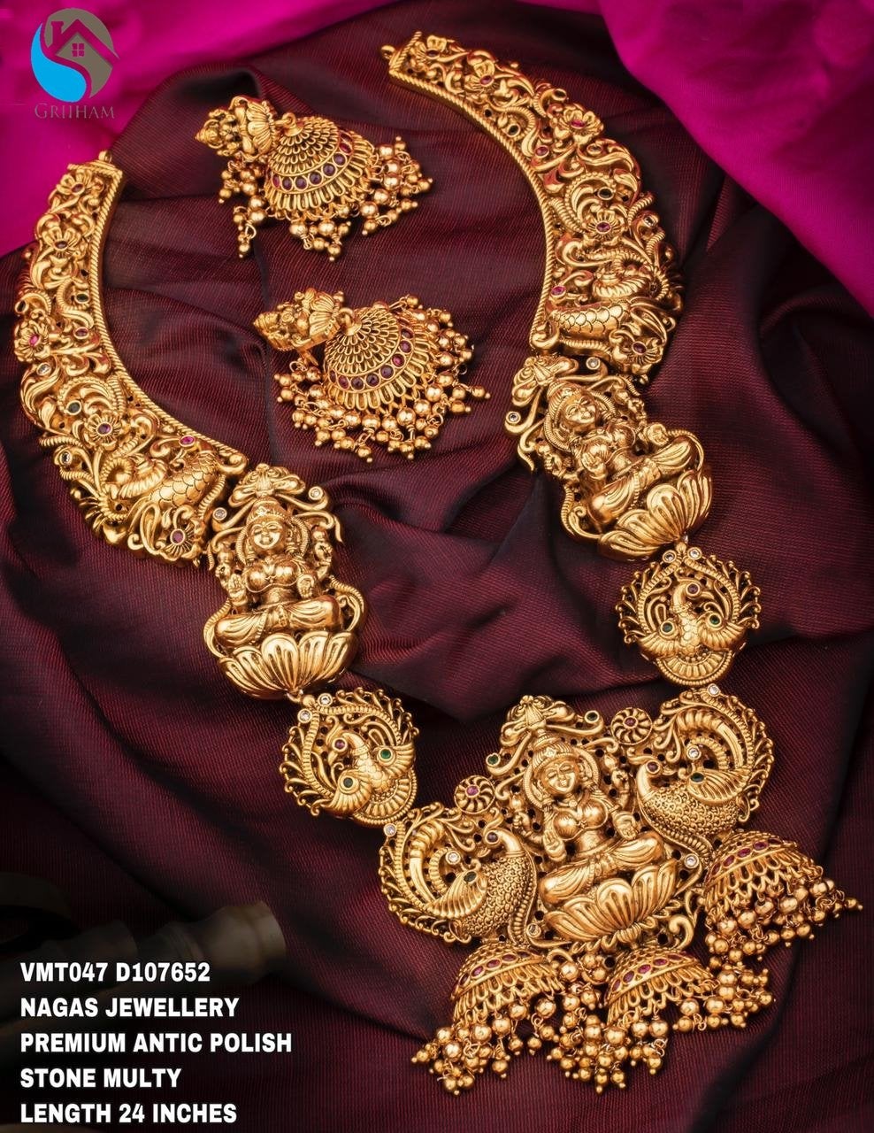 Premium Gold polish stones studded Exclusive Nagas bestseller design Long Laxmi Haram/Hara Necklace set 4905N