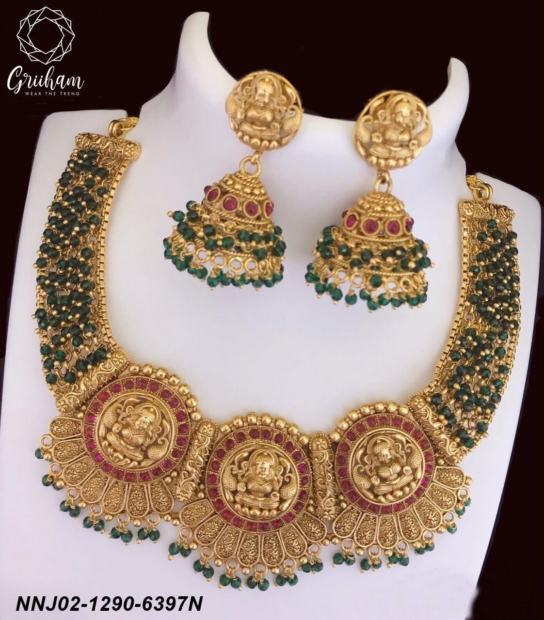 Premium Handwork Pearl/Red crytal/Greencrystal short necklace set 6396N