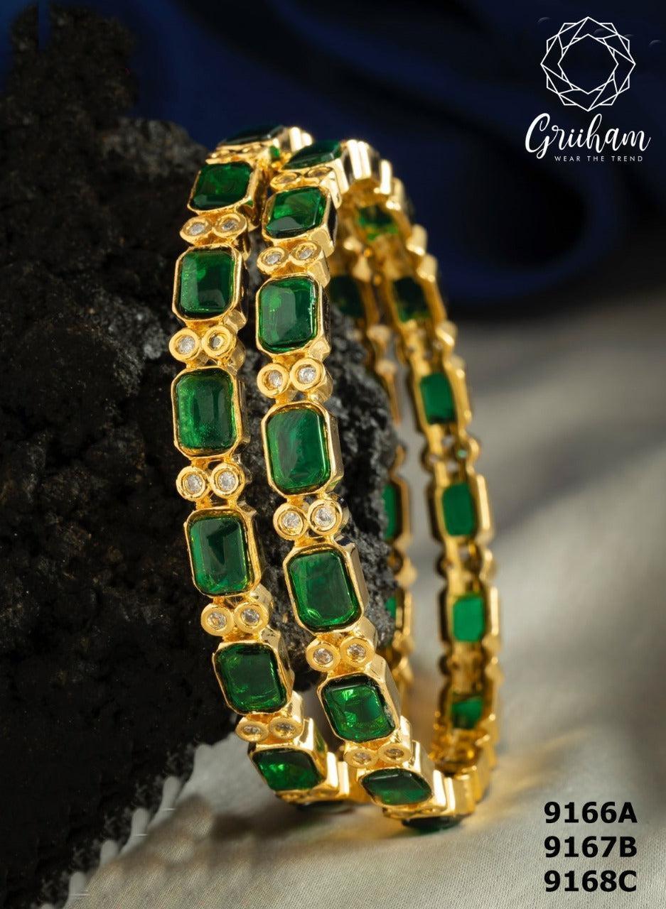 Premium Micro Gold Plated Set of 2 Bangles with AD Stones 9166A-Designer Bangles-Griiham-2.4-Griiham