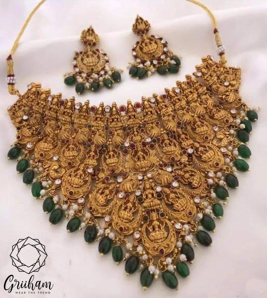 Premium Multicolor Laxmi mix choker set with green drops 6607N