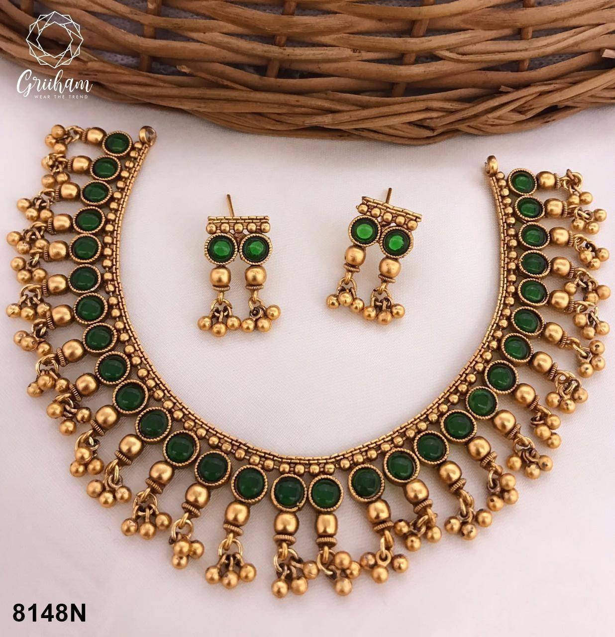 Premium Polish Ball pattern Best seller Short necklace Set 8148N-Necklace Set-Griiham-Green-Griiham