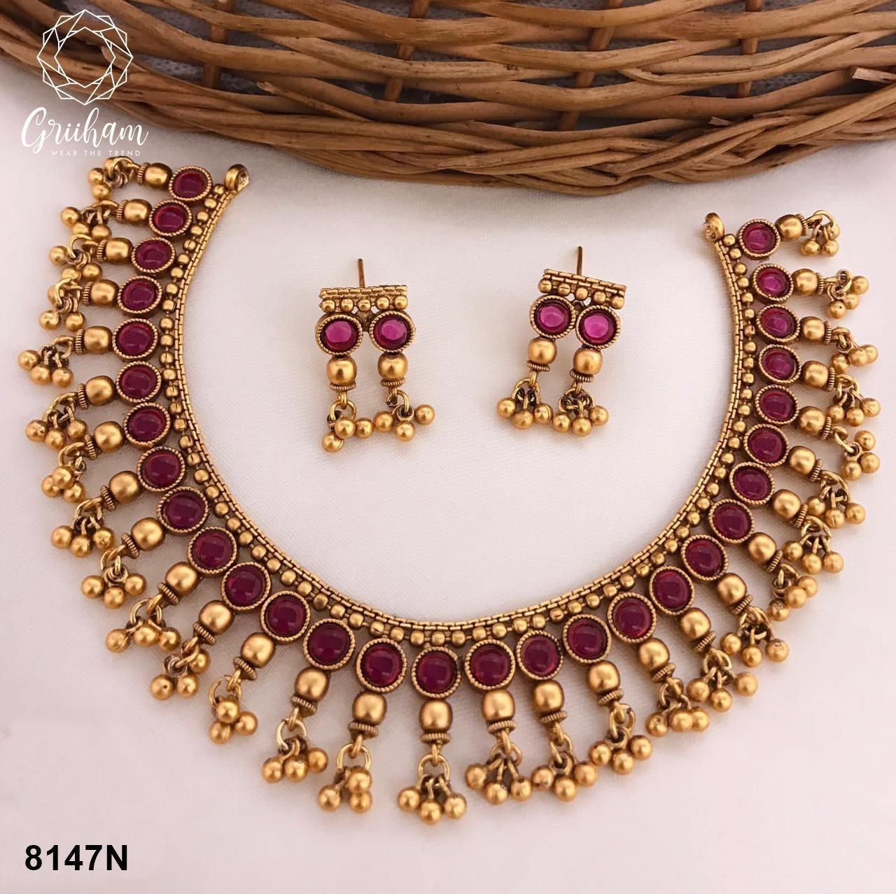 Premium Polish Ball pattern Best seller Short necklace Set 8148N-Necklace Set-Griiham-Ruby Red-Griiham