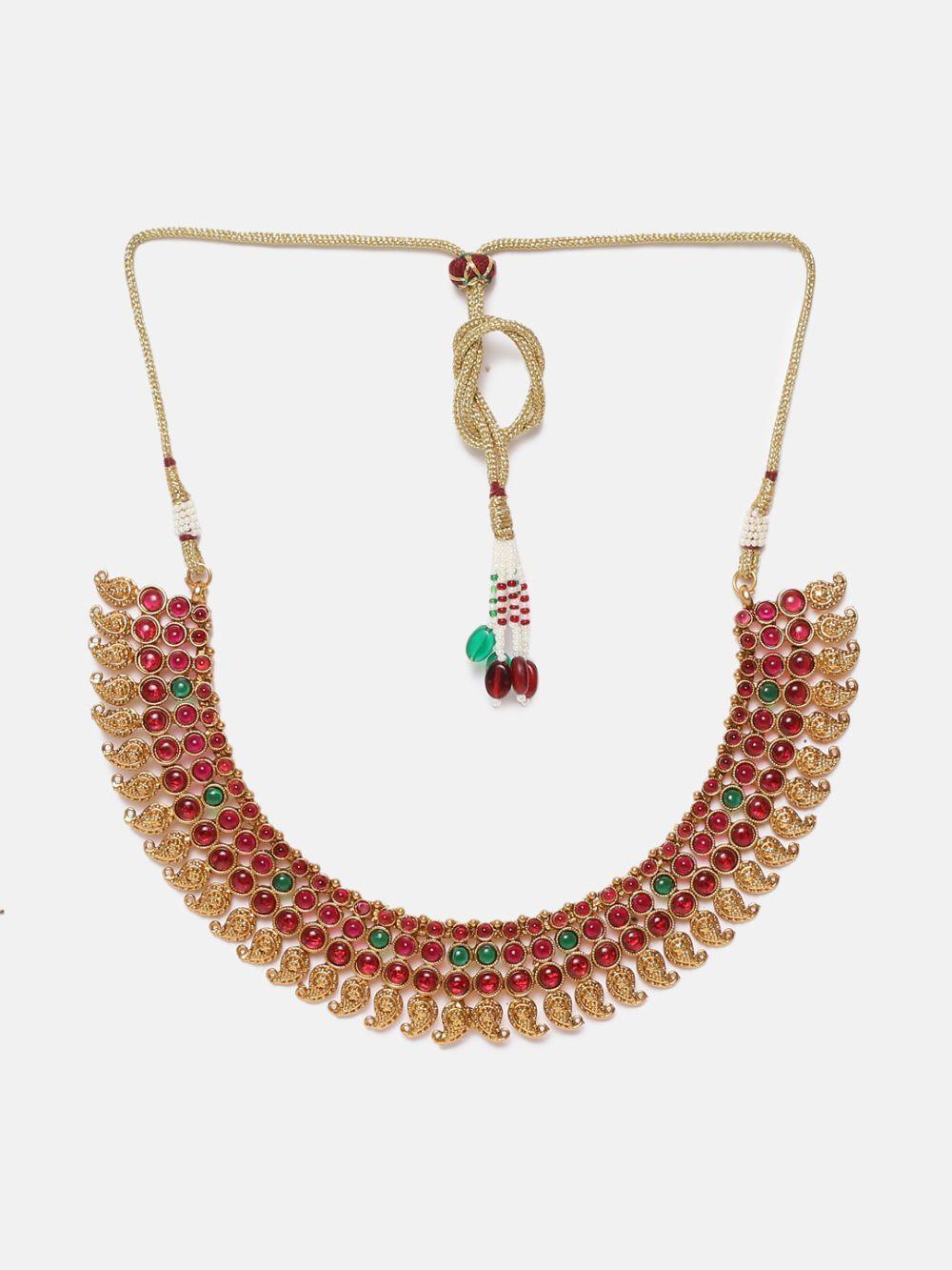 Premium Polish Brass Based three line Necklace set with Kemp Stones 4727N
