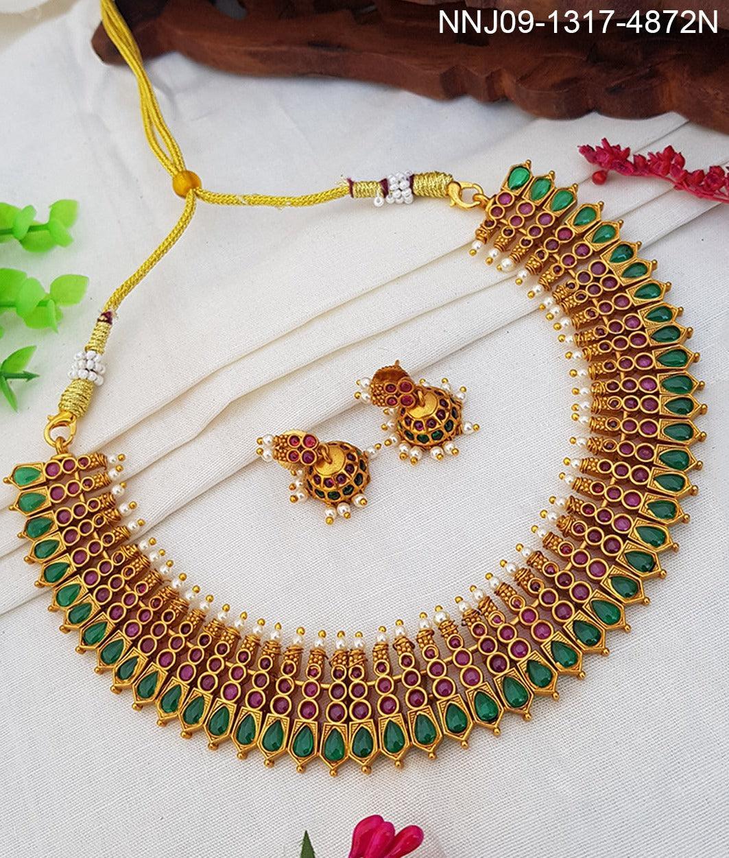 Premium Quality 4 line AD stone studded designer short Necklace set 4872N