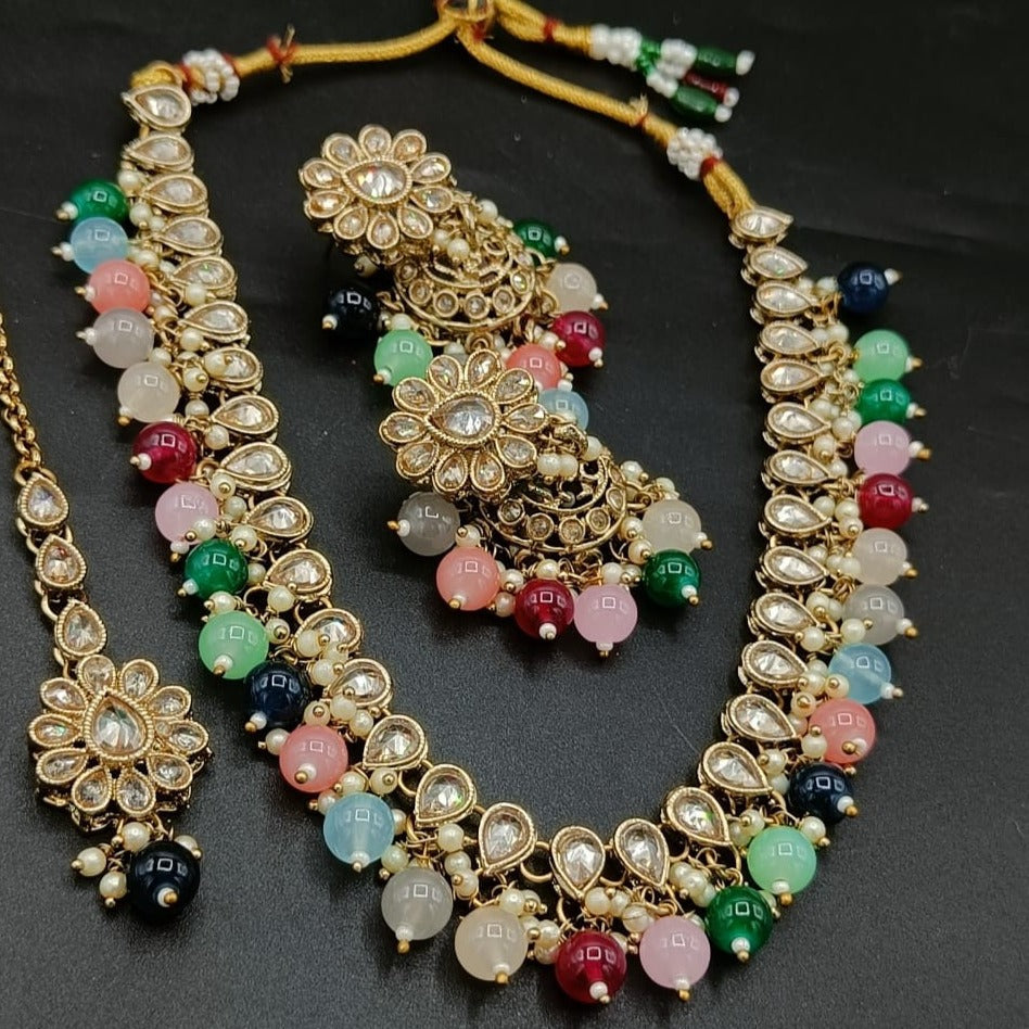 Premium Quality Gold finish Multicolor stone with kundan Necklace set 9596N-1