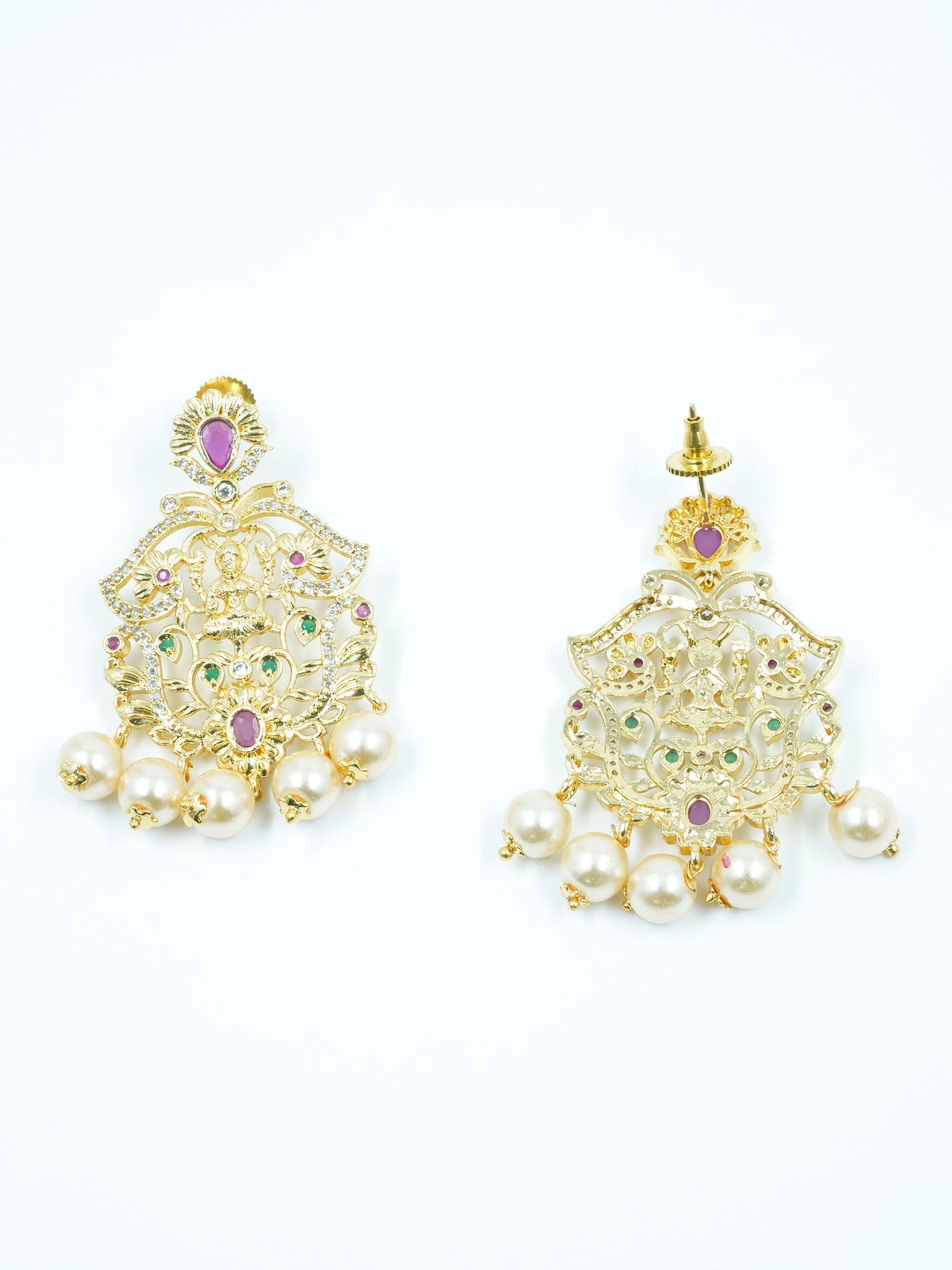 Premium Quality Laxmi Design Multi Colour AD Necklace Set Combo (Long+short) with Maang Tikka NRG06-1600-4317N - Griiham