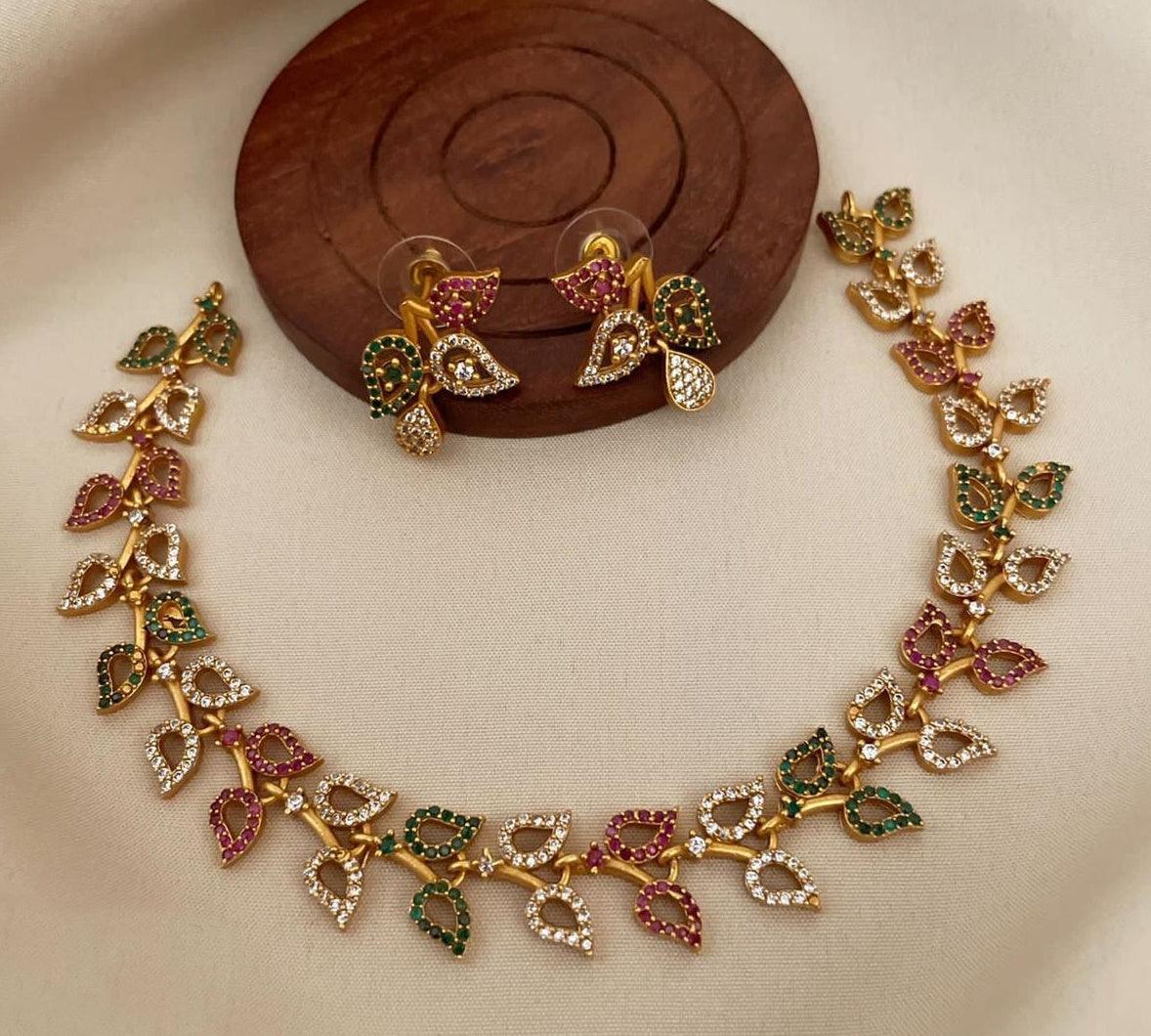 Premium Quality Micro Gold finish Diamond Like Design Necklace set with High Quality AD Stones 9526N - Griiham