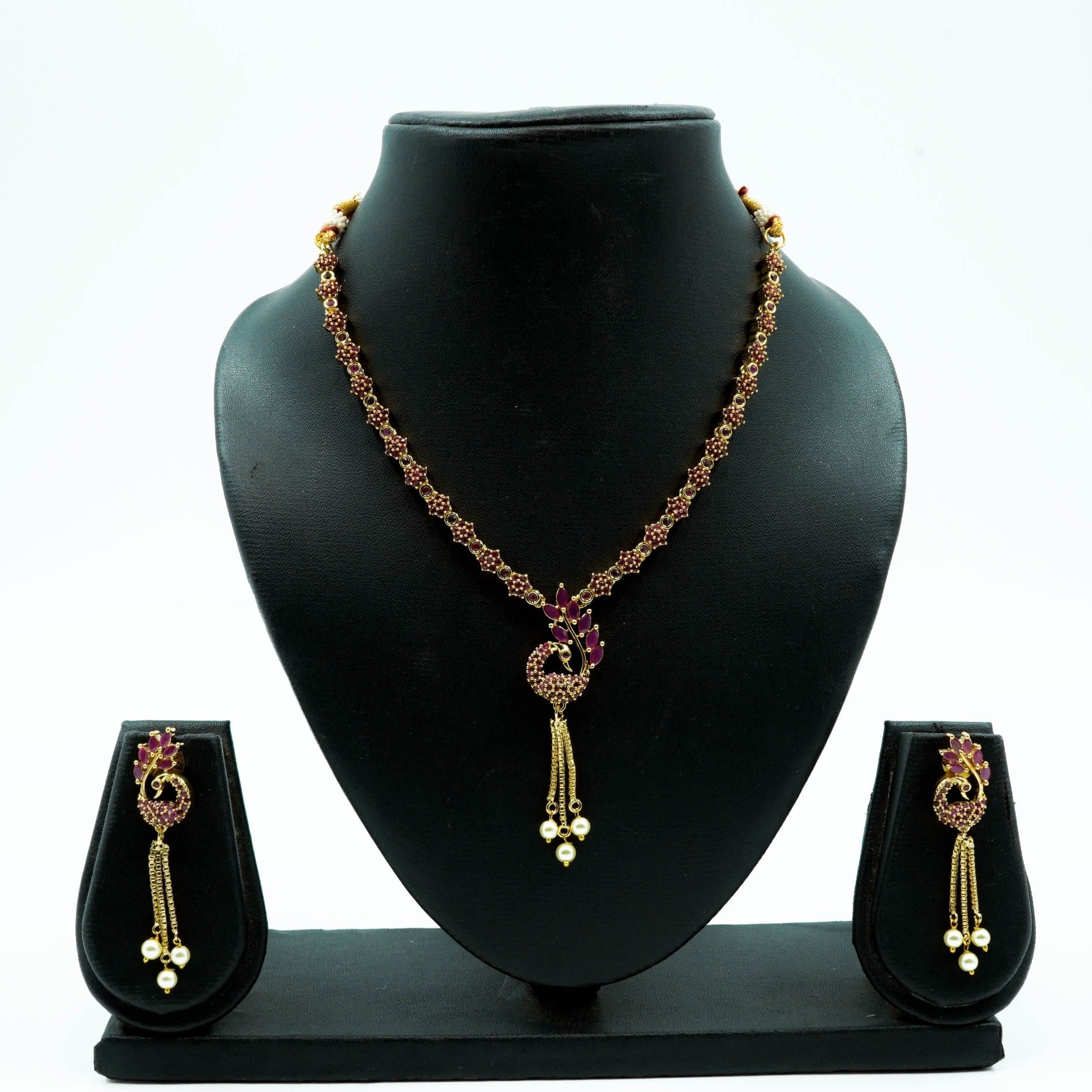 Premium Quality Micro Gold finish Necklace set with High Quality AD Stones Peacock 9513N