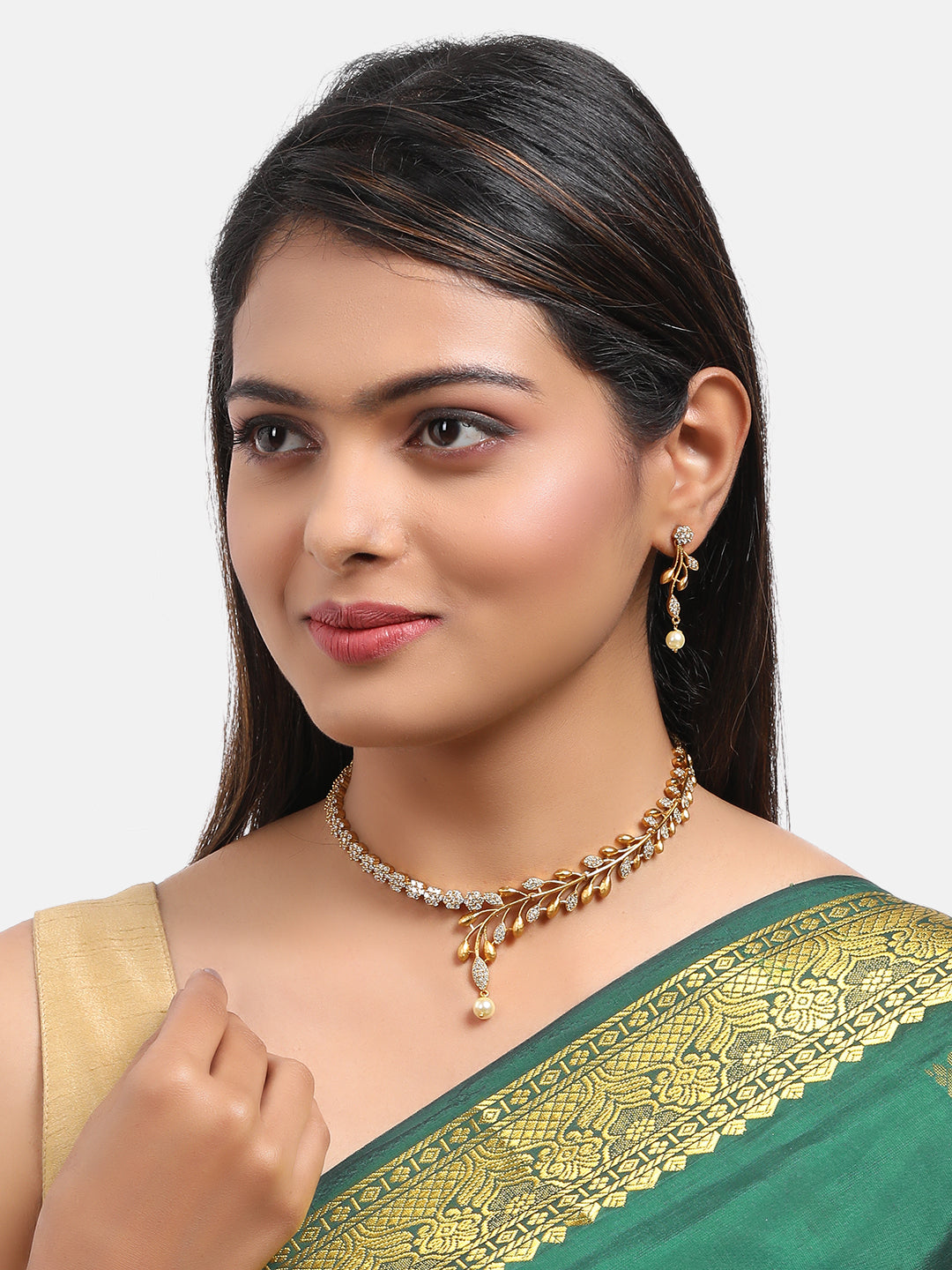 Premium Quality Short necklace set with Navratna stones Stones 5837N