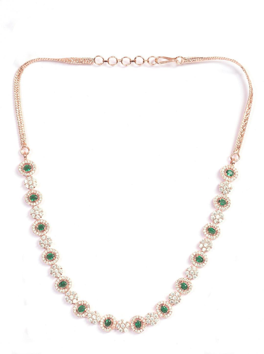 Premium Rose Gold Plated with sparkling Green and White CZ stones designer Necklace Set 8947N - Griiham