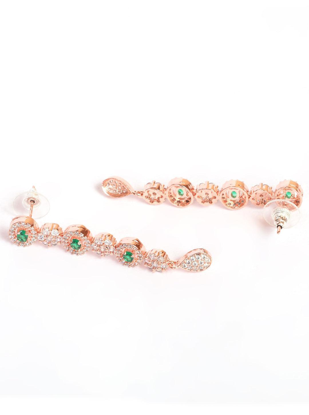 Premium Rose Gold Plated with sparkling Green and White CZ stones designer Necklace Set 8947N - Griiham