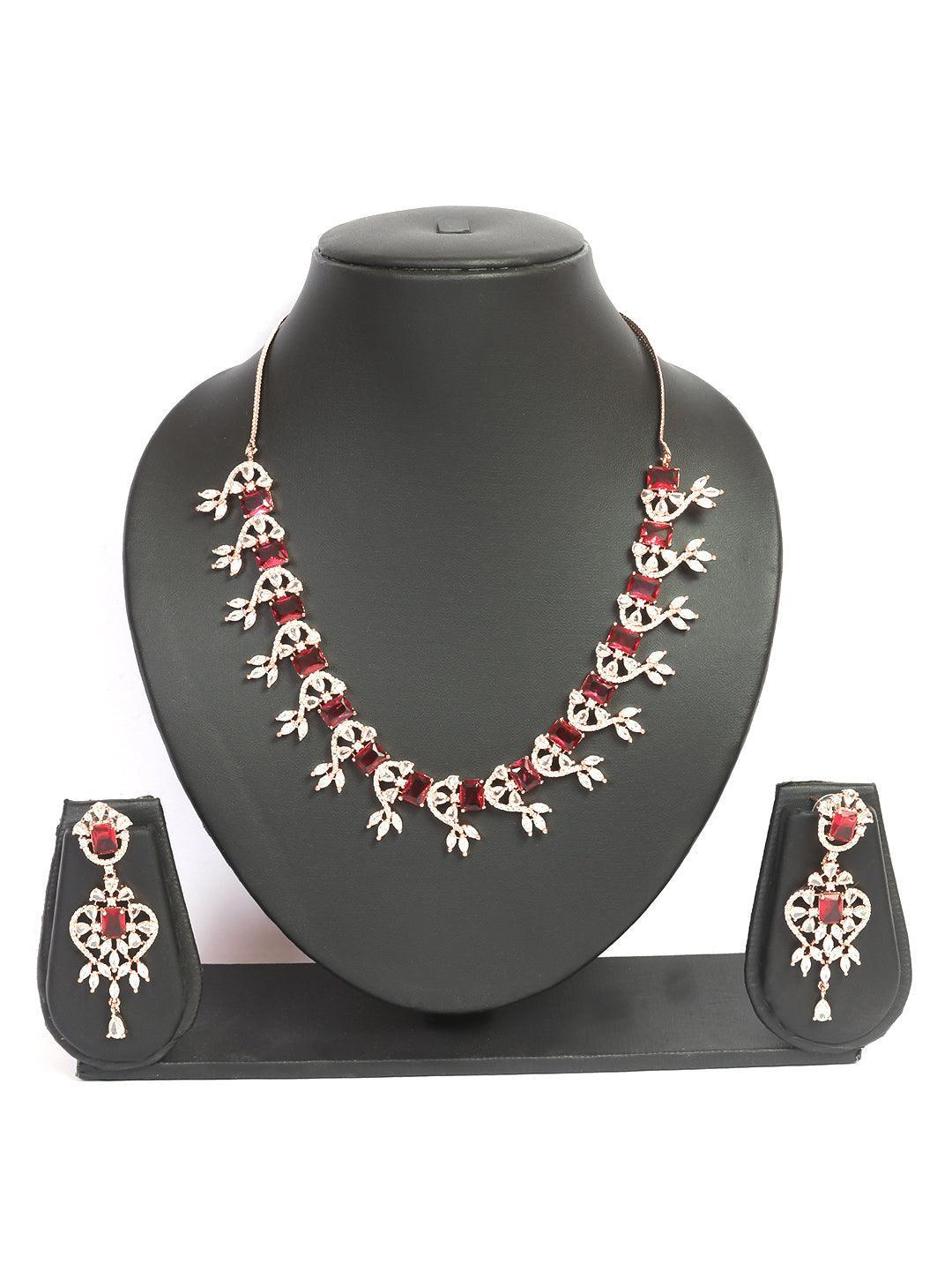 Premium Rose Gold Plated with sparkling Red White CZ stones designer Necklace Set 8934N - Griiham