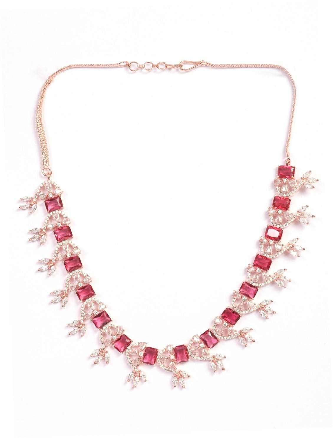 Premium Rose Gold Plated with sparkling Red White CZ stones designer Necklace Set 8934N - Griiham