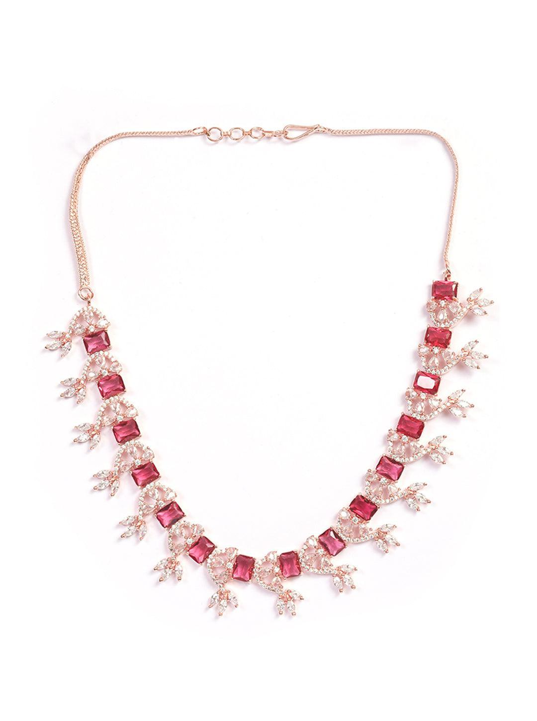 Premium Rose Gold Plated with sparkling Red White CZ stones designer Necklace Set 8934N - Griiham