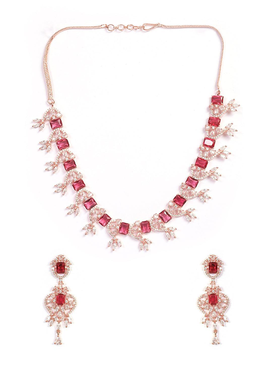 Premium Rose Gold Plated with sparkling Red White CZ stones designer Necklace Set 8934N - Griiham