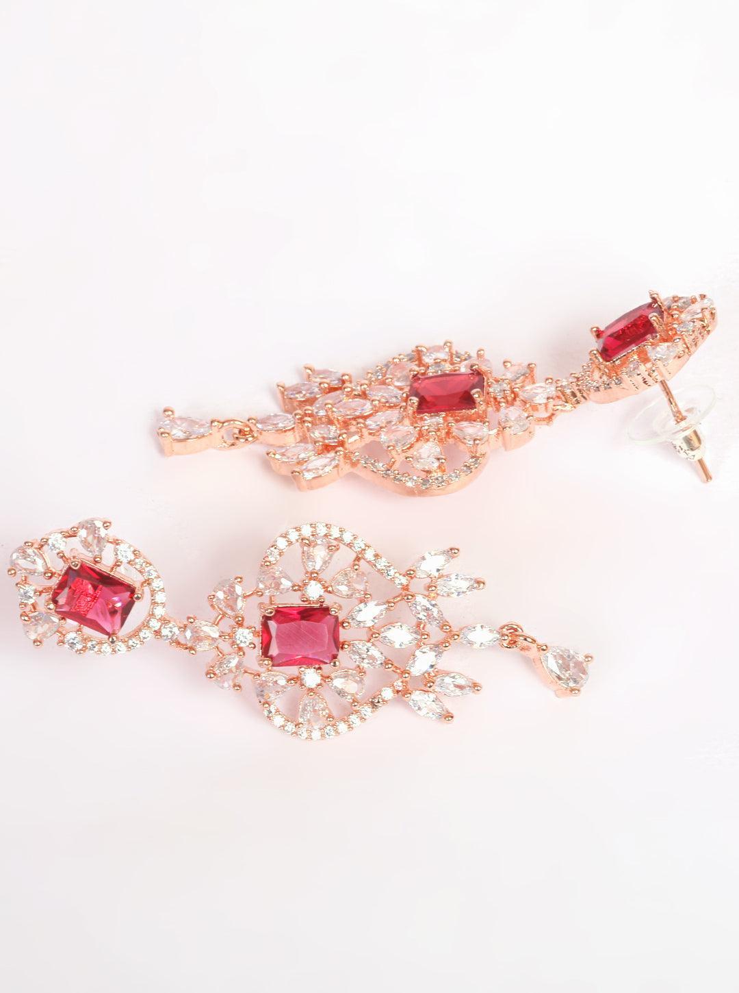 Premium Rose Gold Plated with sparkling Red White CZ stones designer Necklace Set 8934N - Griiham