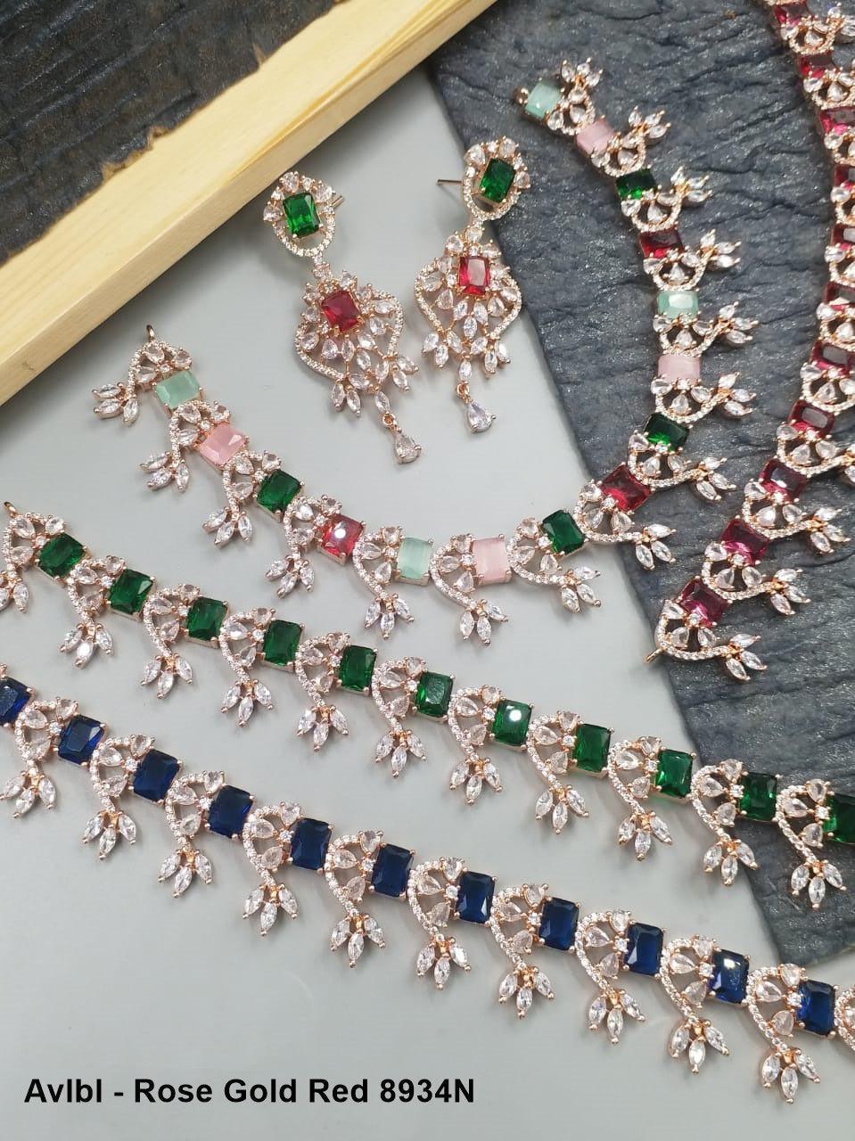 Premium Rose Gold Plated with sparkling Red White CZ stones designer Necklace Set 8934N-Necklace Set-Griiham-Griiham