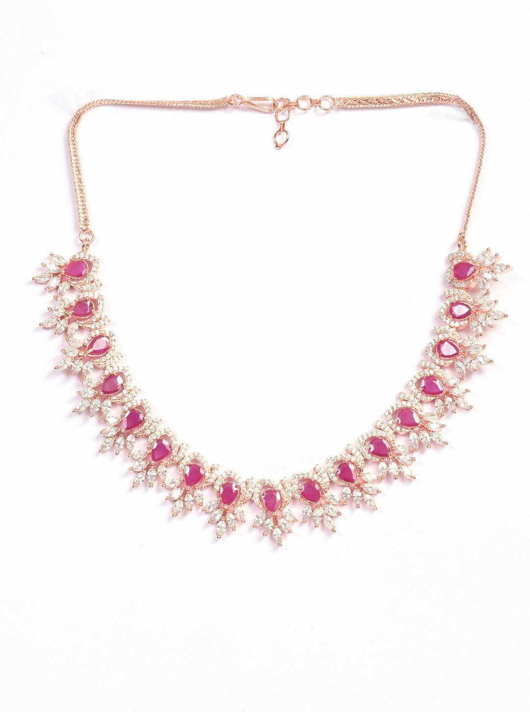 Premium Rose Gold Plated with sparkling Red and White CZ stones designer Necklace Set 8931N - Griiham