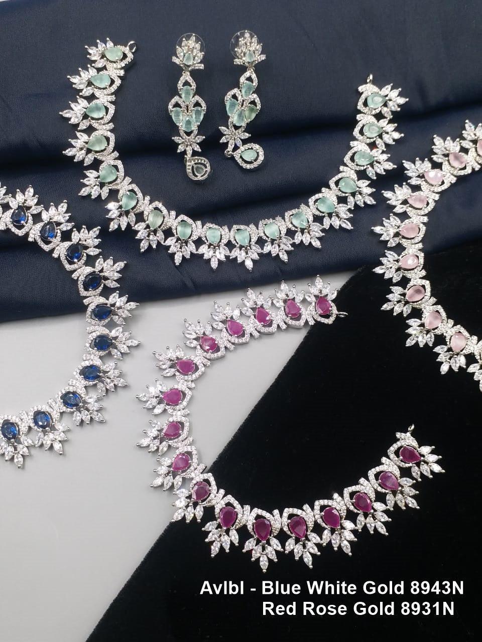 Premium Rose Gold Plated with sparkling Red and White CZ stones designer Necklace Set 8931N-Necklace Set-Griiham-Griiham