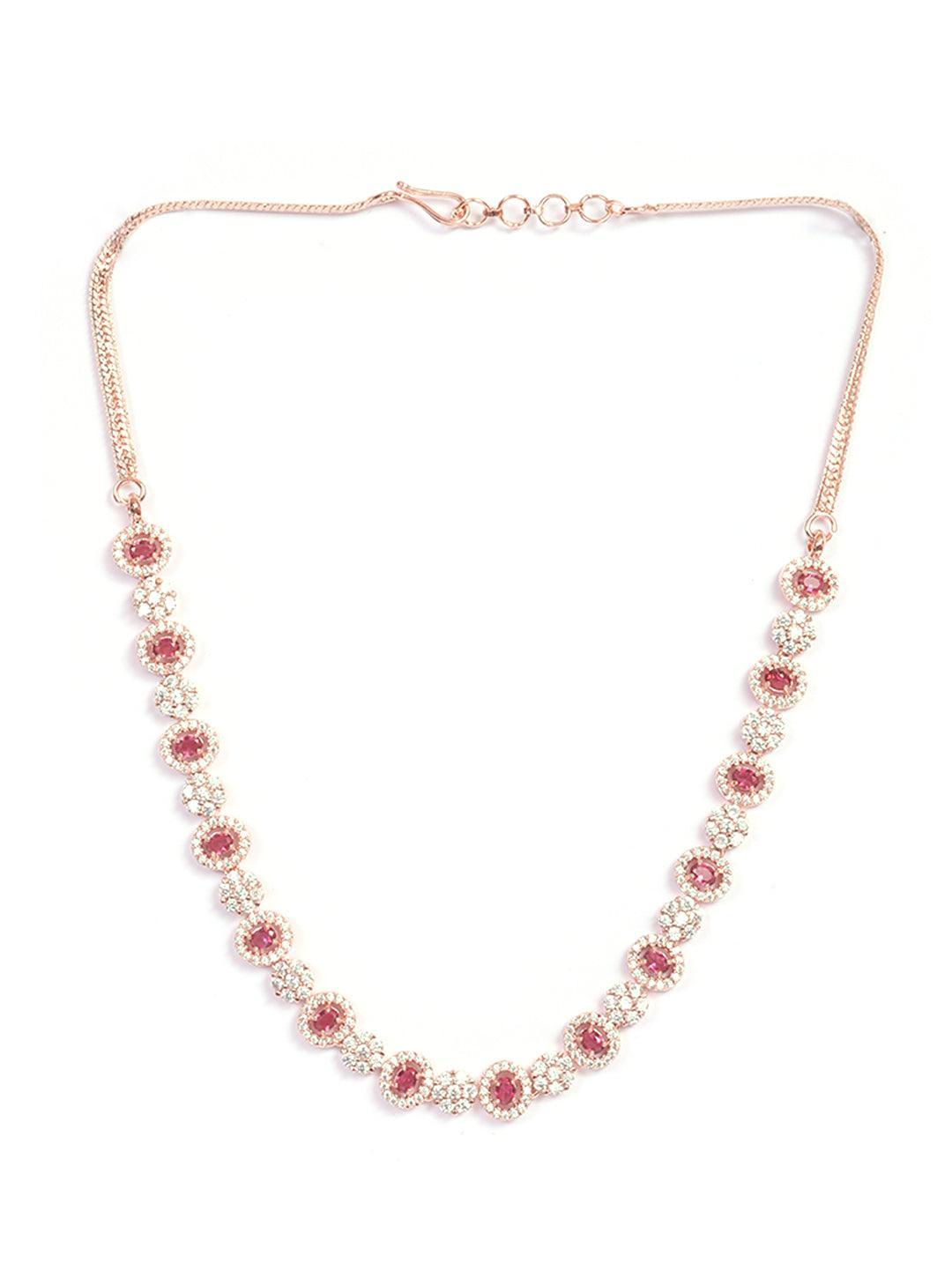 Premium Rose Gold Plated with sparkling Red and White CZ stones designer Necklace Set 8945N - Griiham