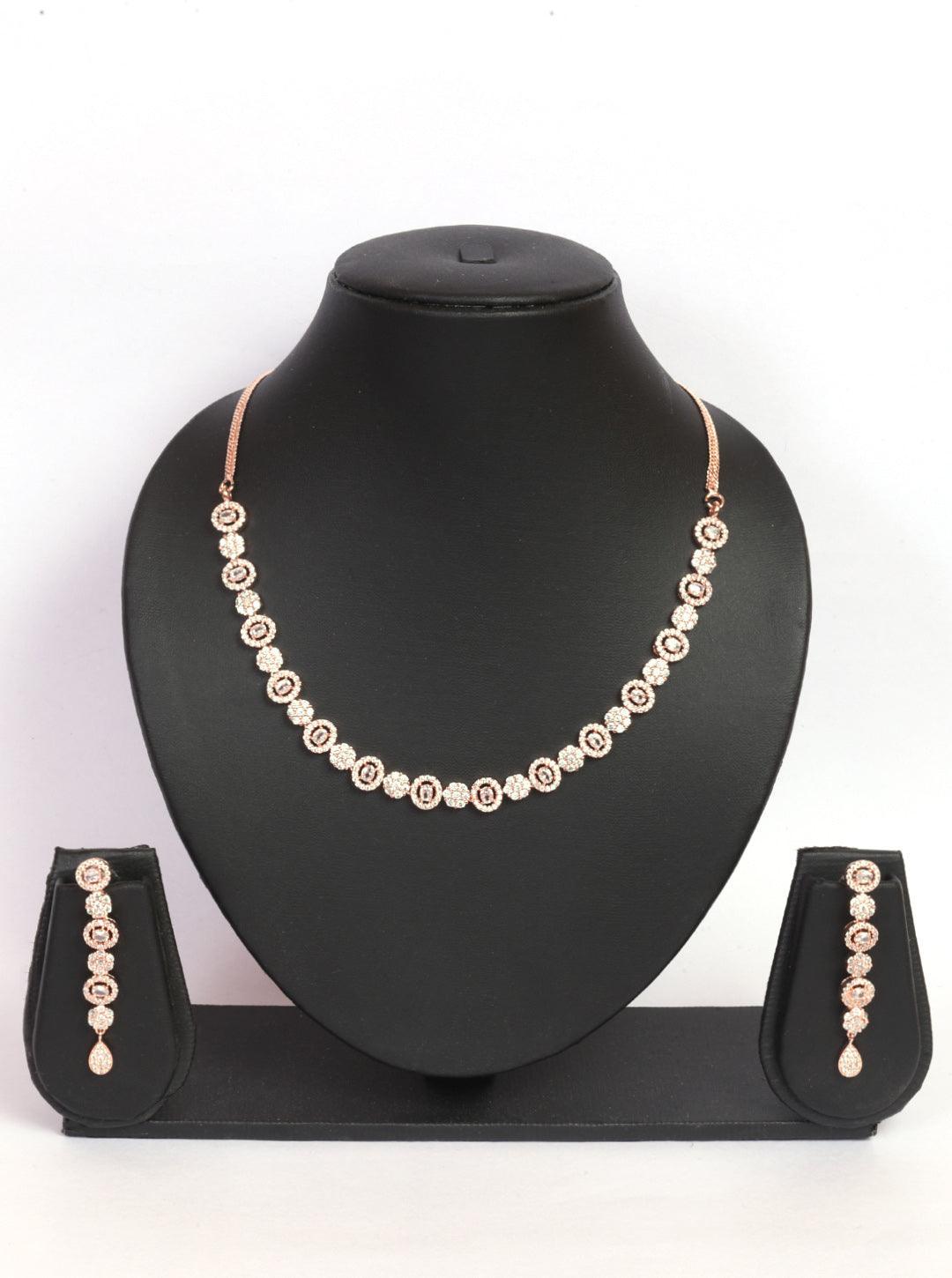 Premium Rose Gold Plated with sparkling White CZ stones designer Necklace Set 8949N - Griiham