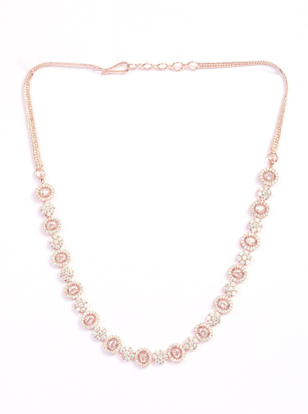 Premium Rose Gold Plated with sparkling White CZ stones designer Necklace Set 8949N - Griiham