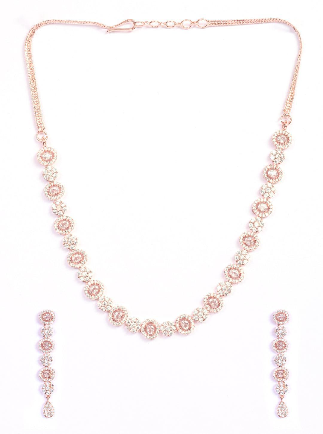 Premium Rose Gold Plated with sparkling White CZ stones designer Necklace Set 8949N - Griiham